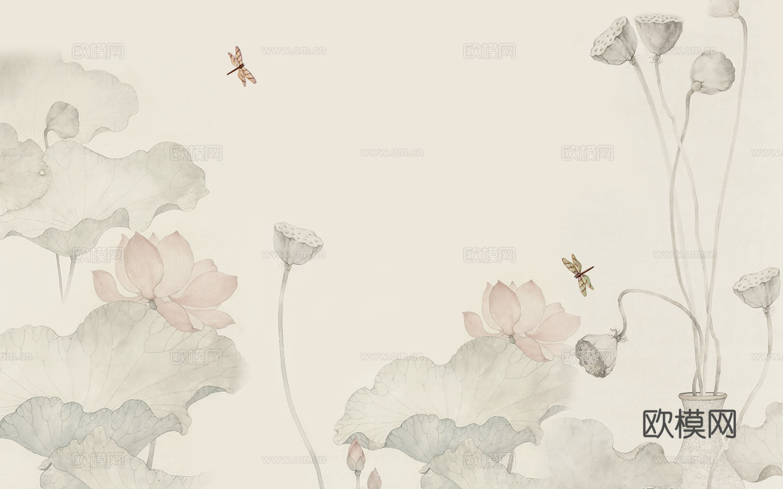 新中式荷花壁纸壁画贴图
