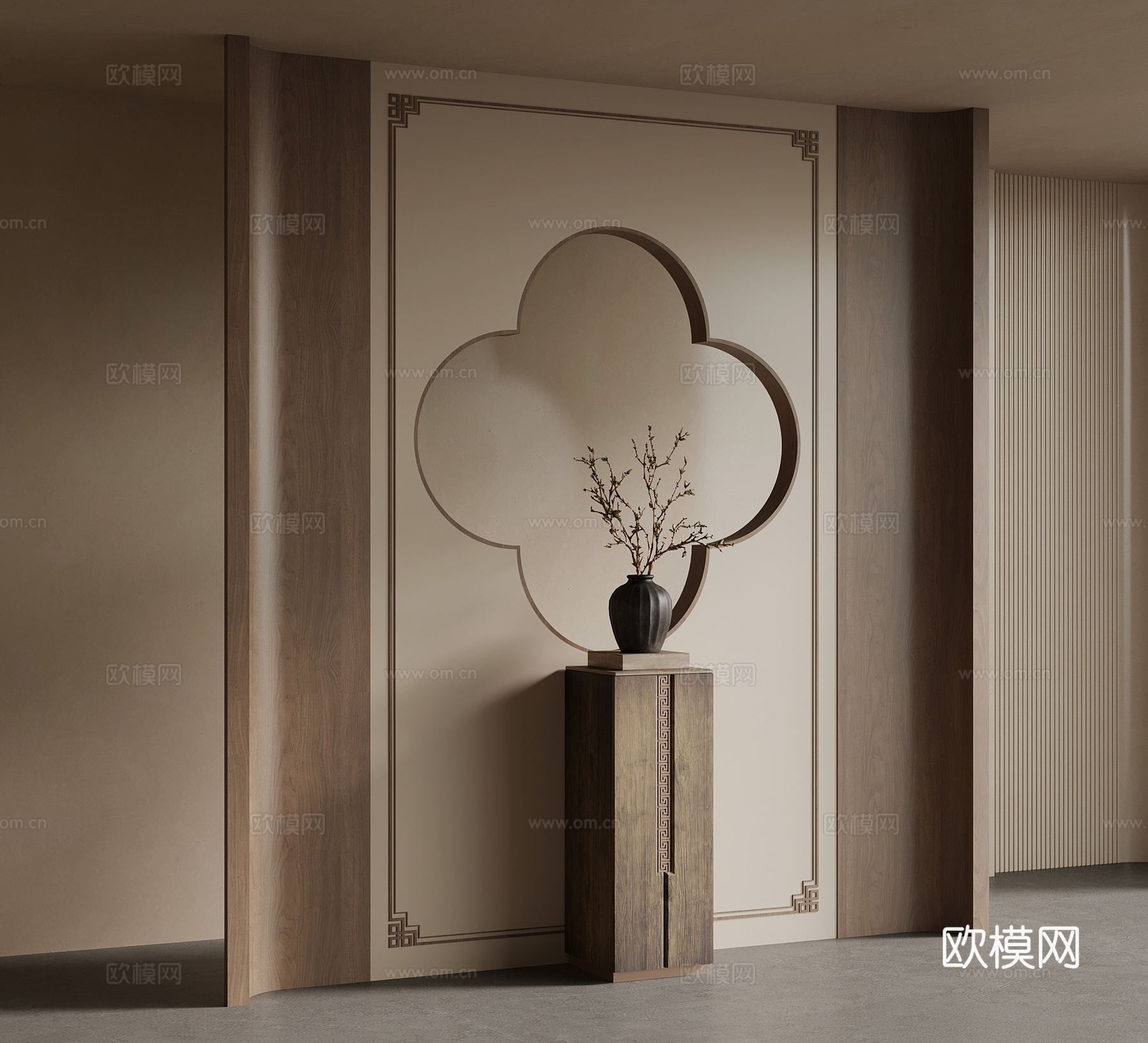 新中式玄关 入户隔断su模型