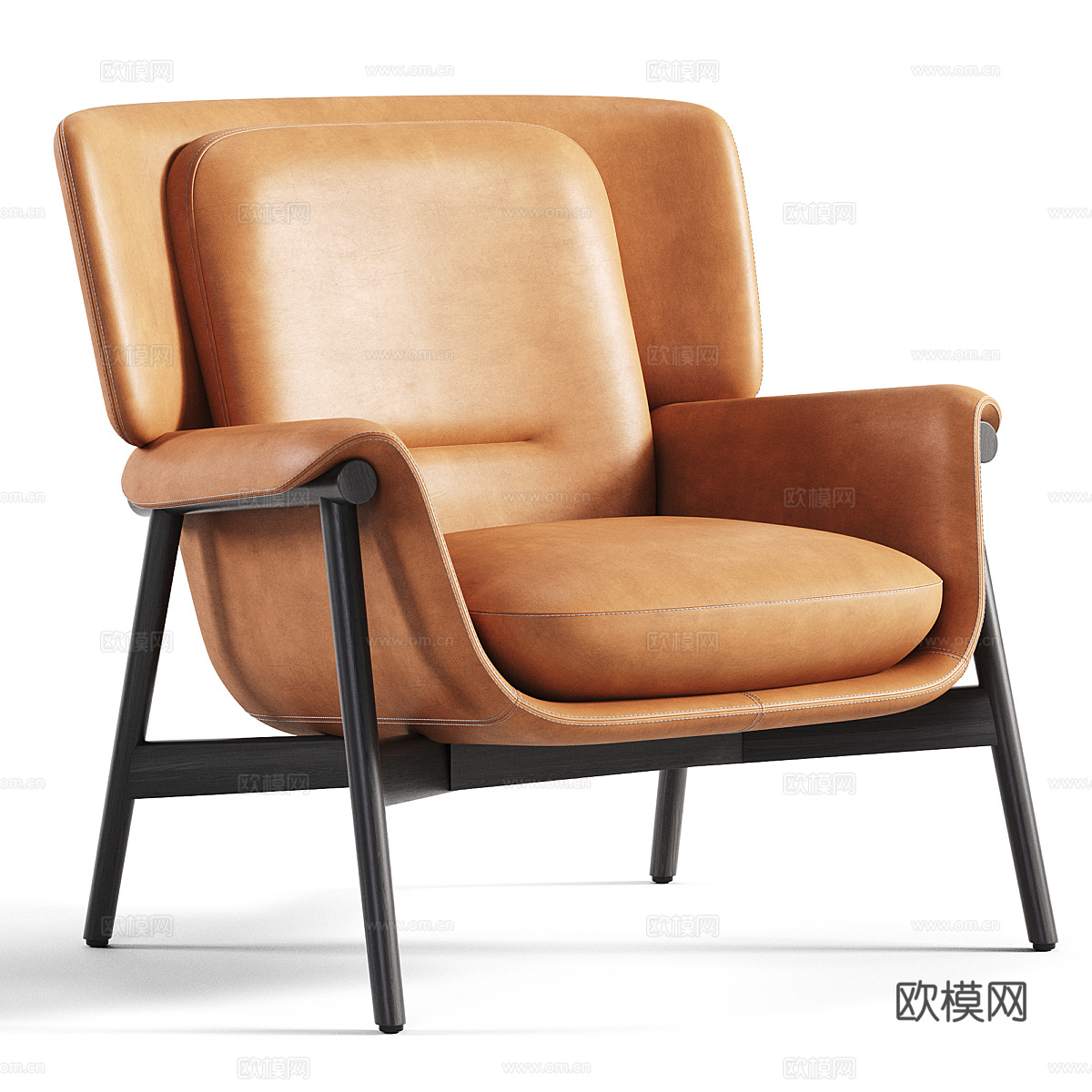 现代意式布艺皮革扶手椅3d模型