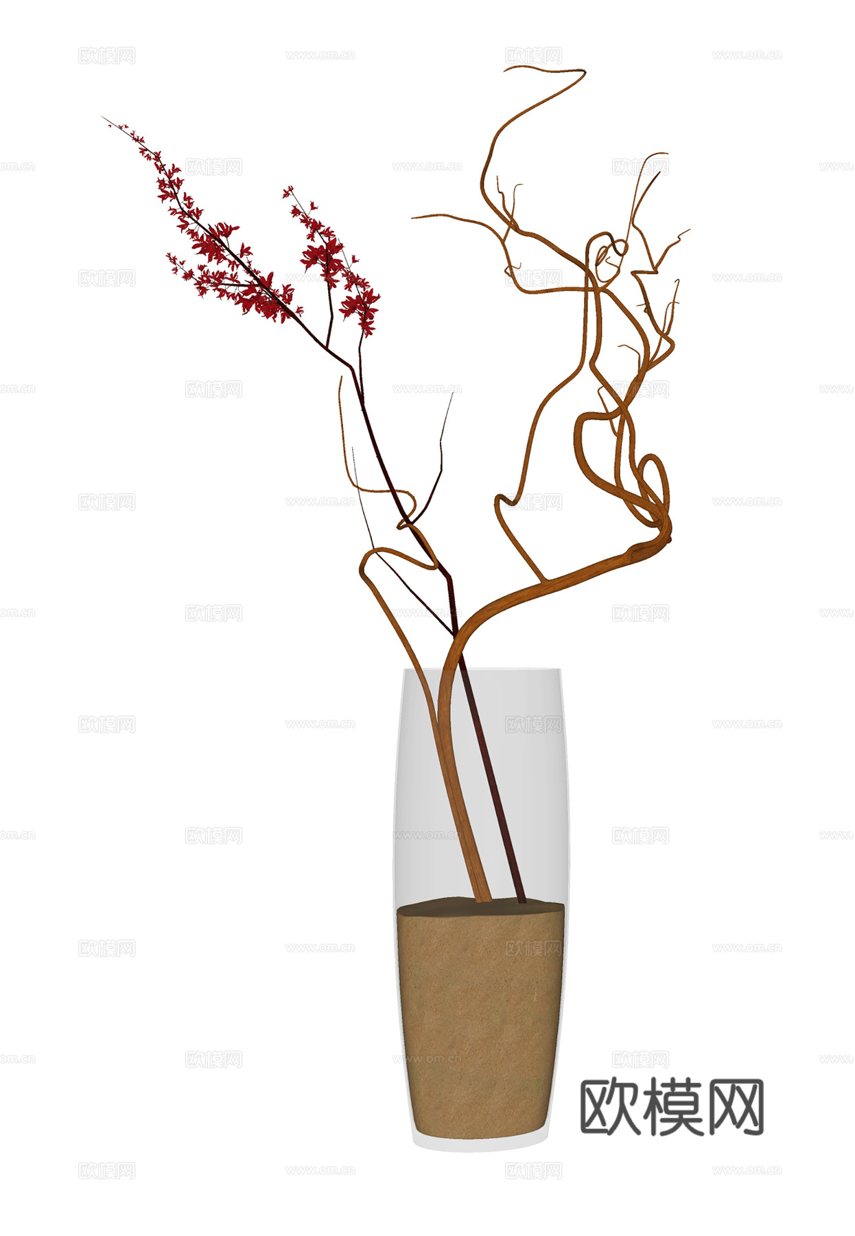 现代花瓶花卉 玻璃花瓶枯枝su模型
