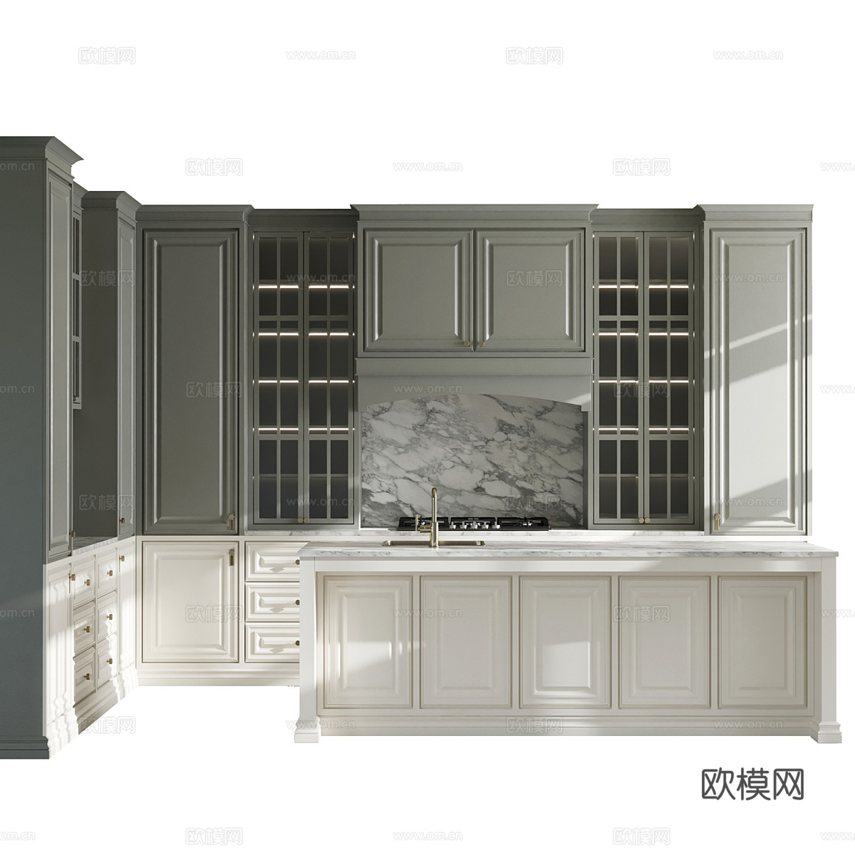 美式简约橱柜 岛台3d模型
