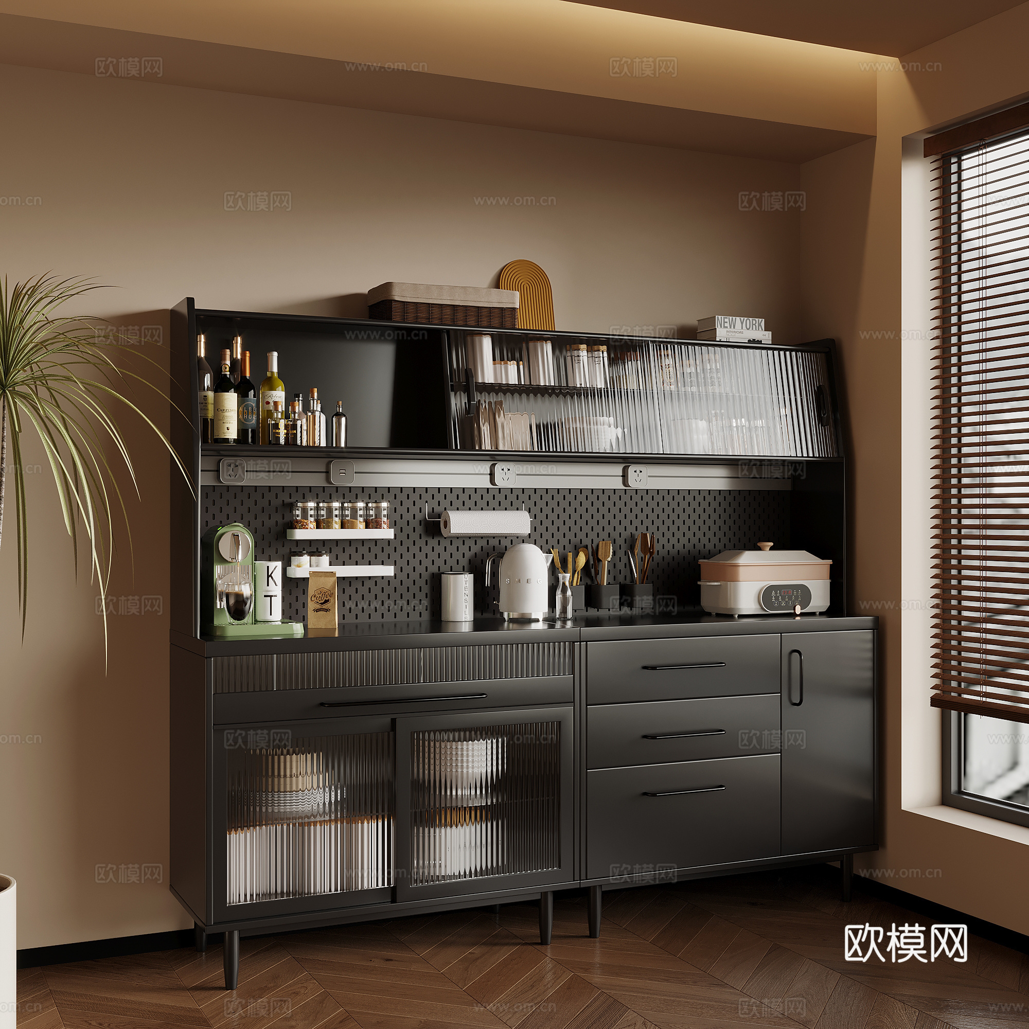 中古风餐边柜 备餐柜3d模型