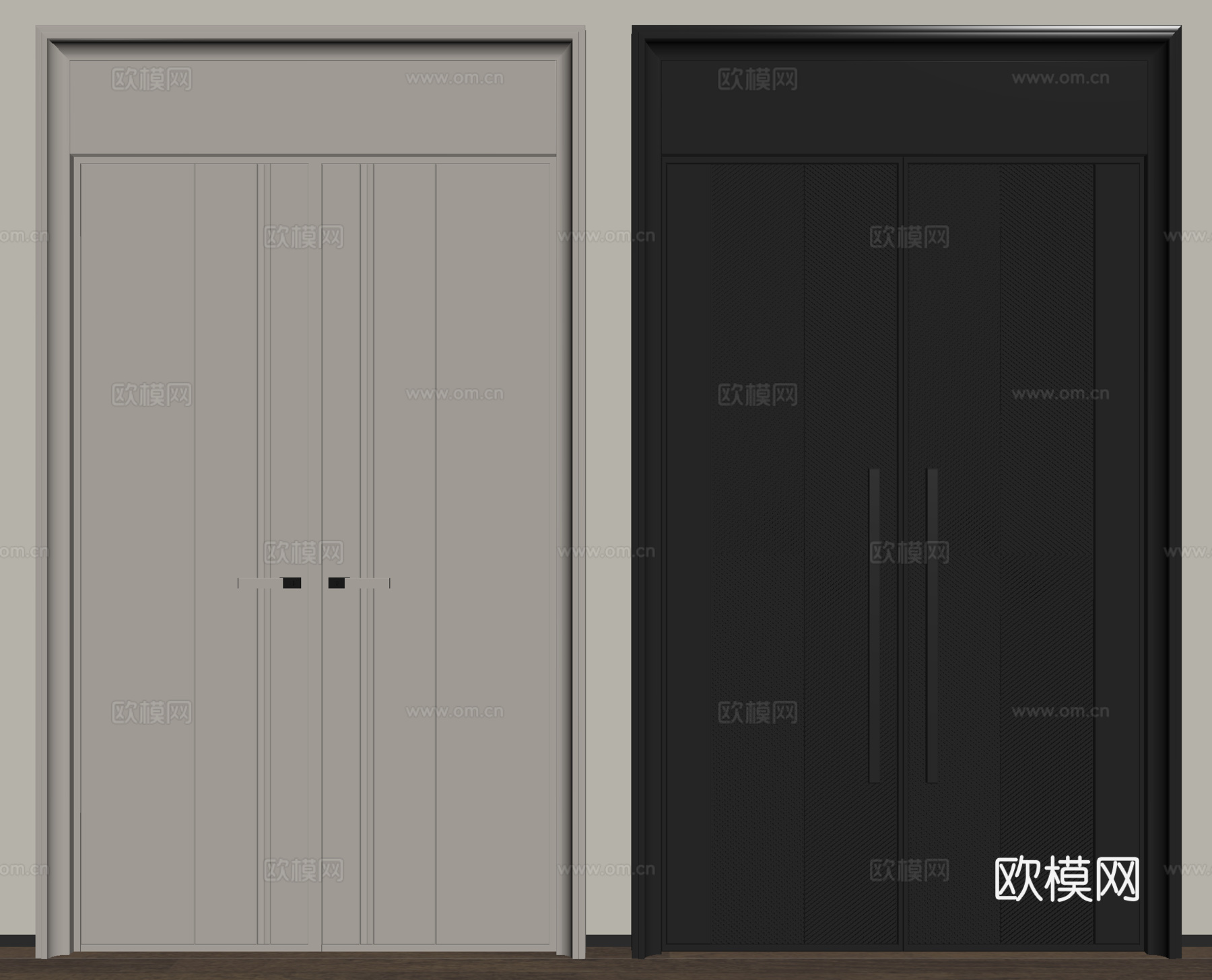现代双开门 大门 入户门su模型
