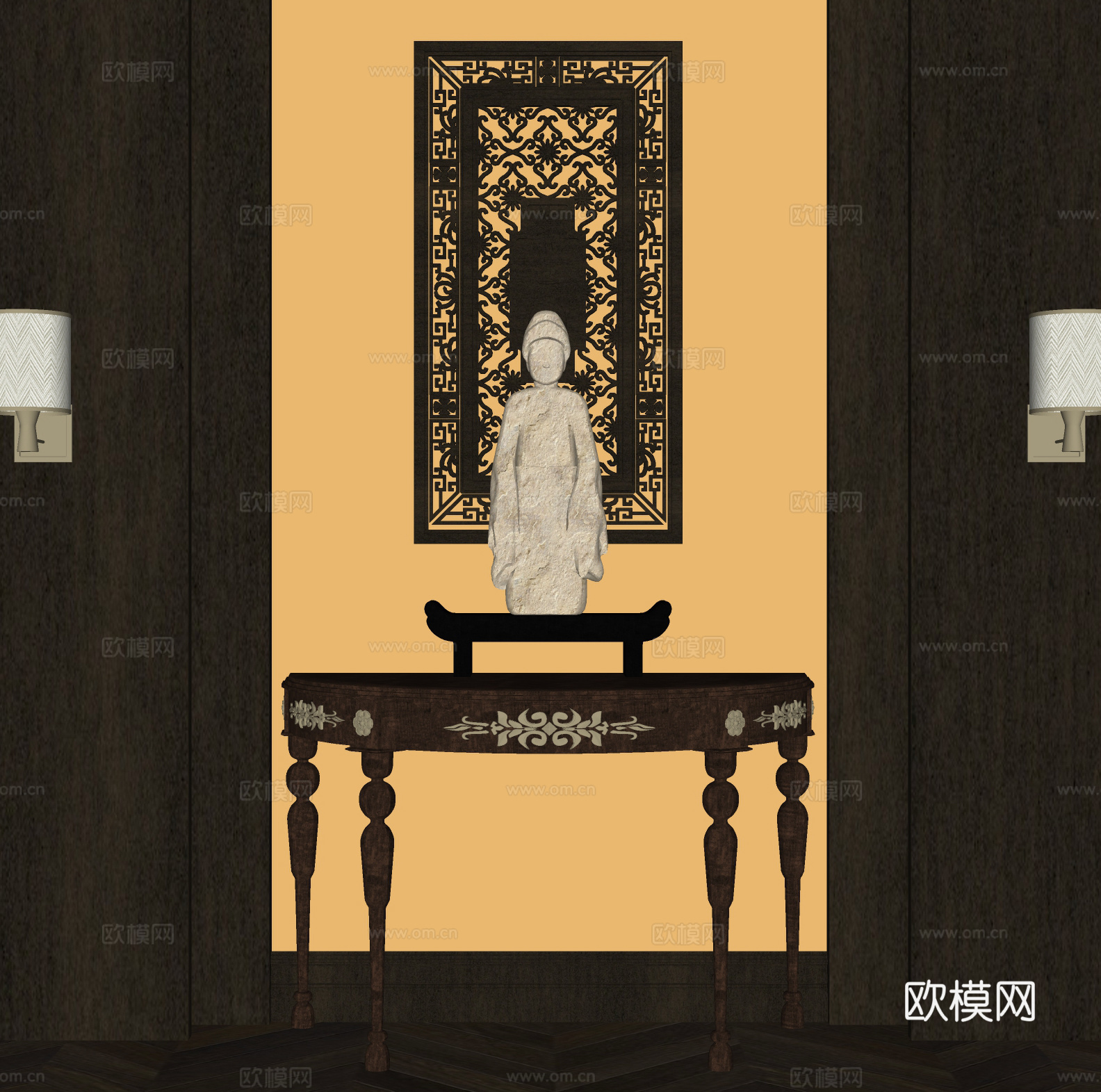 新中式玄关台 端景桌su模型