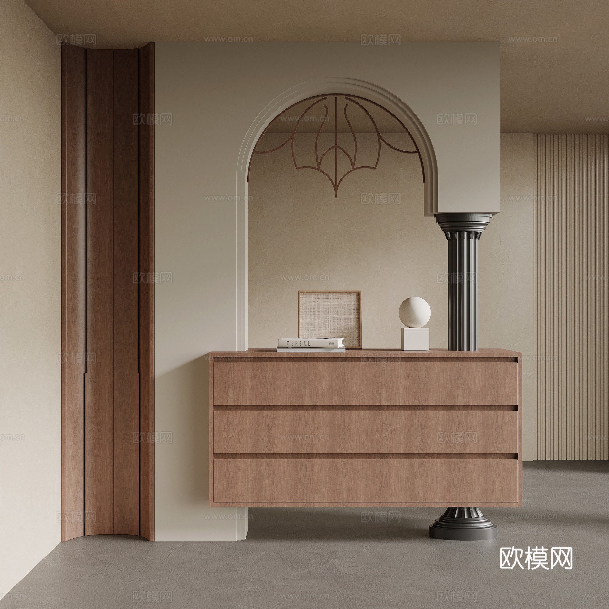 中古风玄关 入户隔断su模型