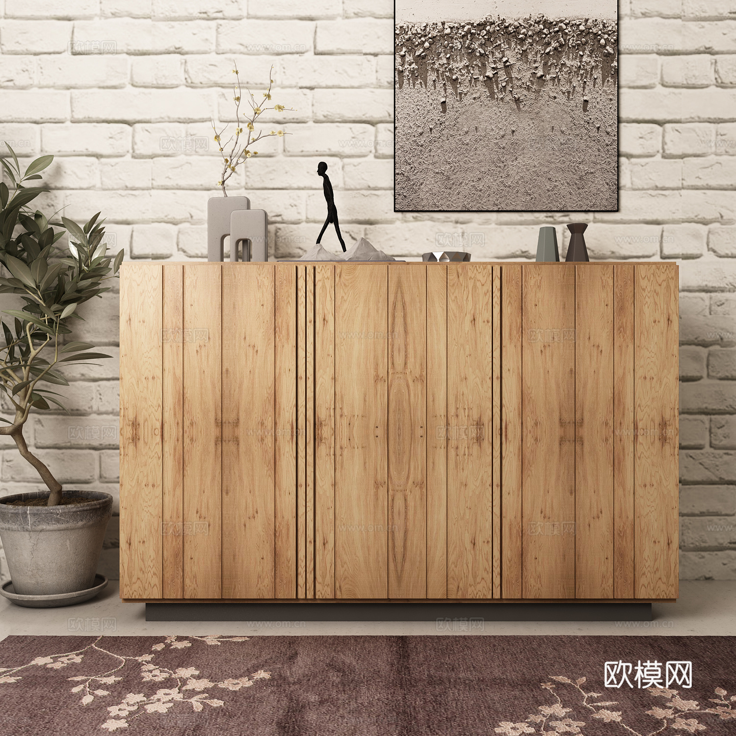 现代装饰柜边柜绿植画饰品模型3d模型