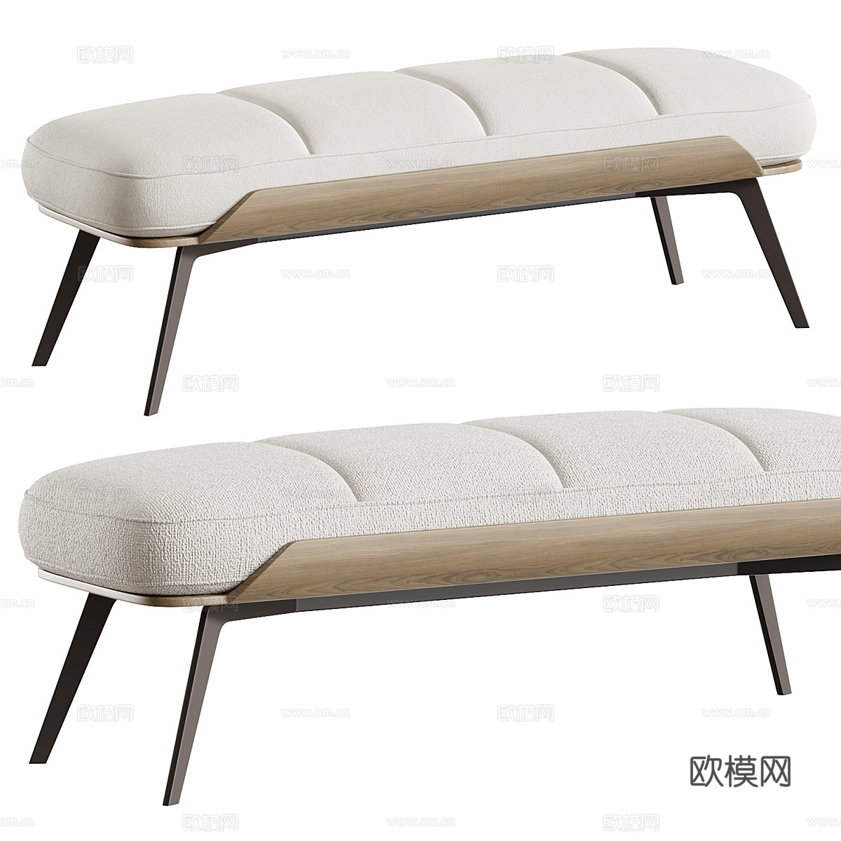 新中式布艺皮革长凳 床尾凳3d模型