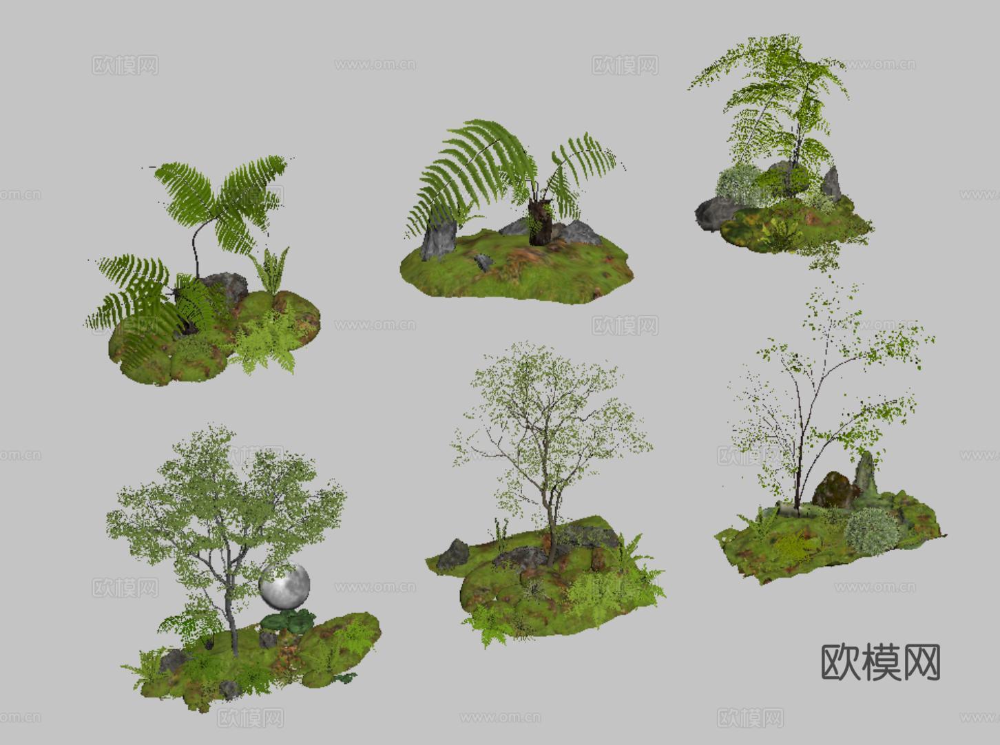 现代木植物堆 景观造景 庭院小品 灌木 植物su模型