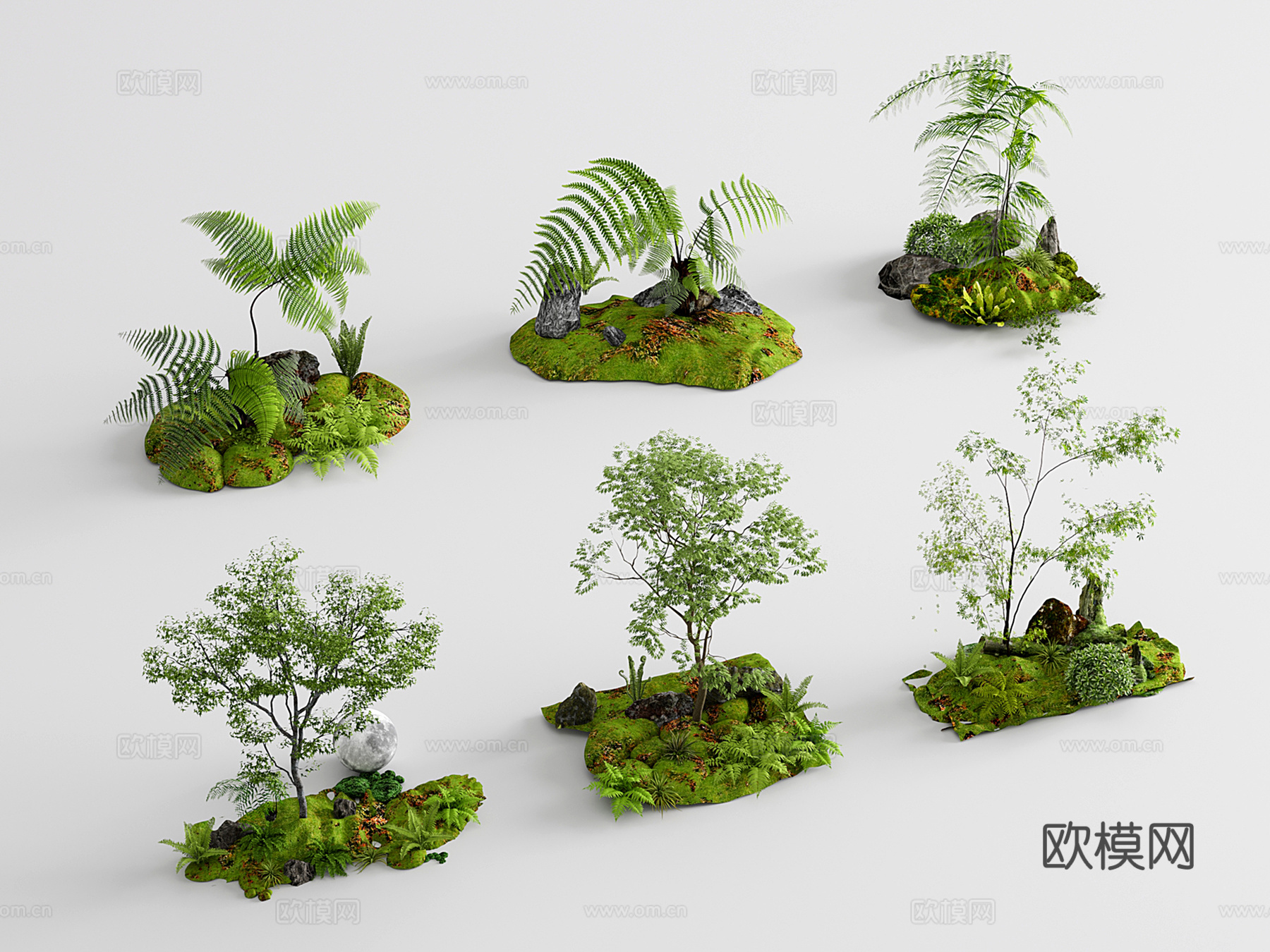 现代木植物堆 景观造景 庭院小品 灌木 植物3d模型