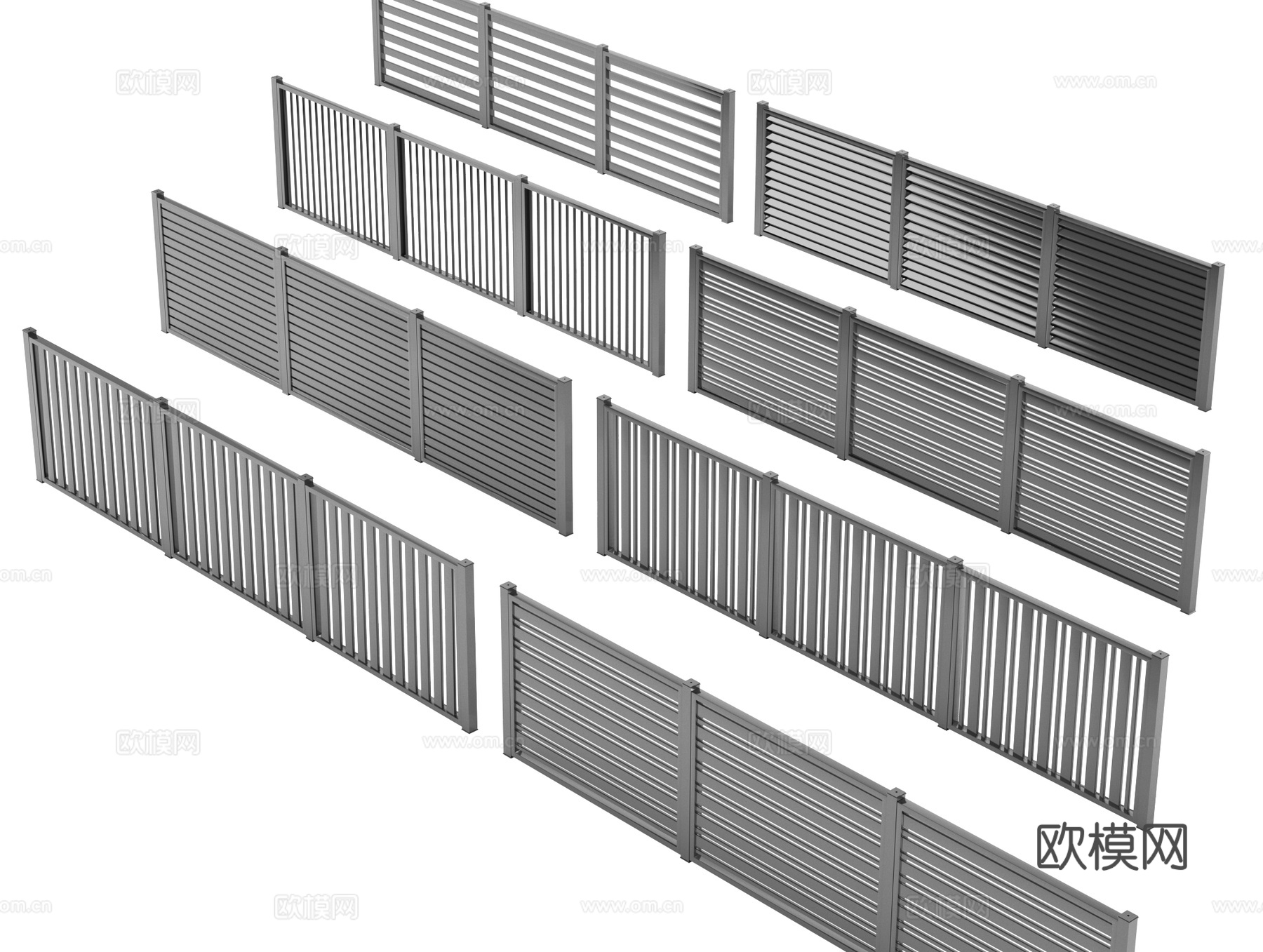 现代铁艺栏杆 护栏 围栏 铁艺栅栏 防护栏 阳台栏杆3d模型