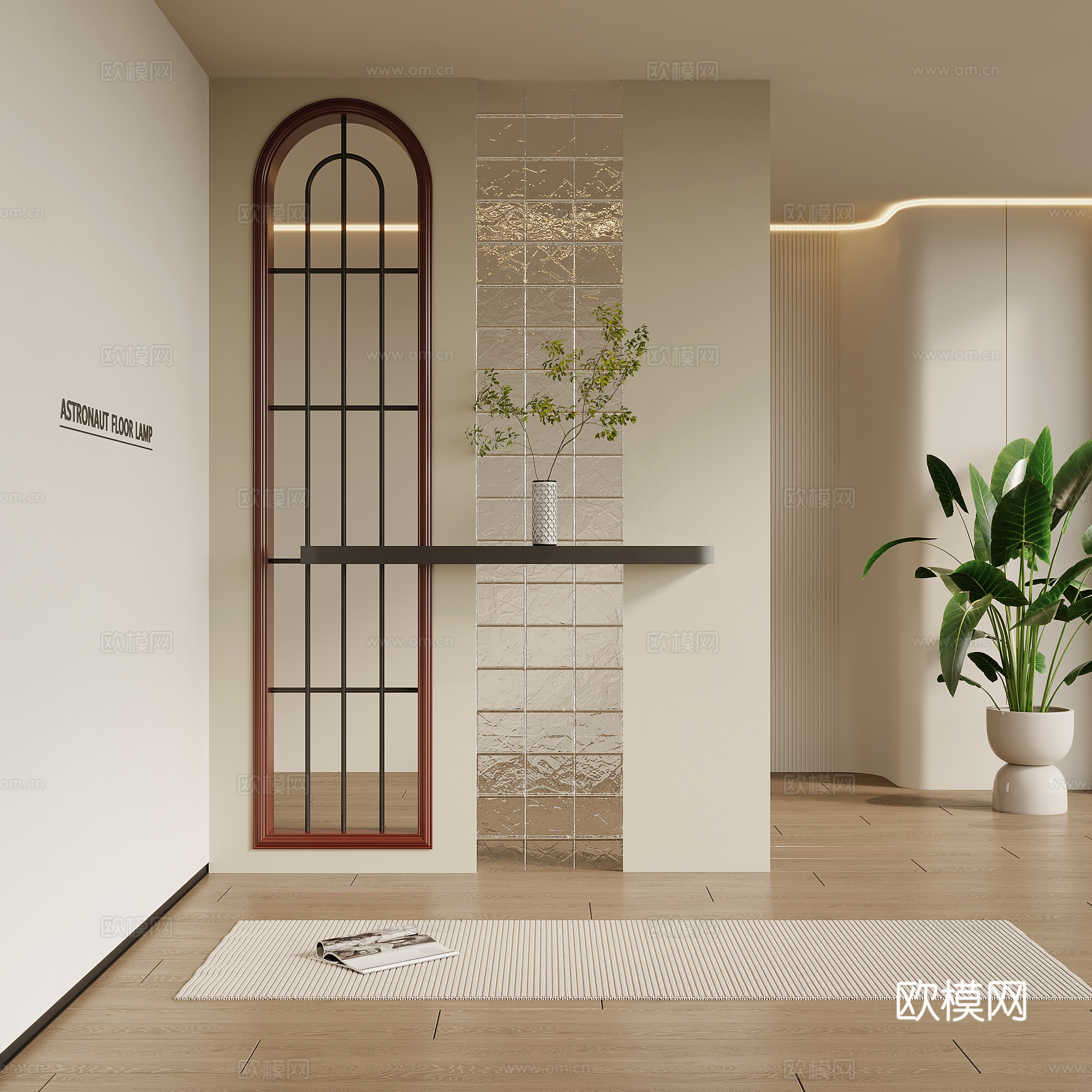 法式奶油风玄关 玄关背景 玻璃砖墙su模型