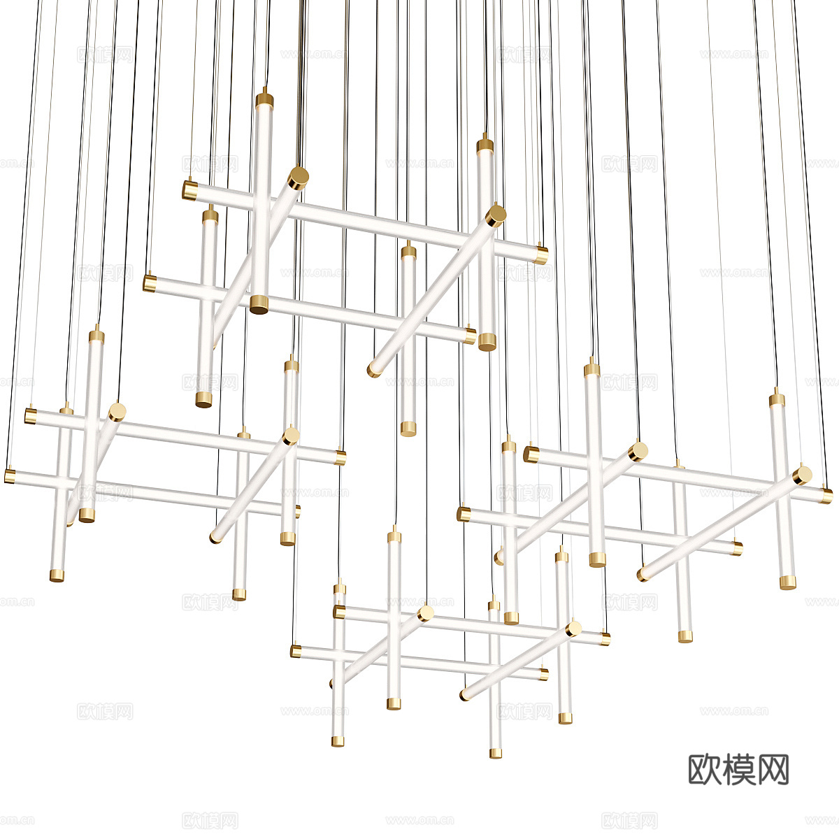 现代意式轻奢金属玻璃工艺吊灯3d模型