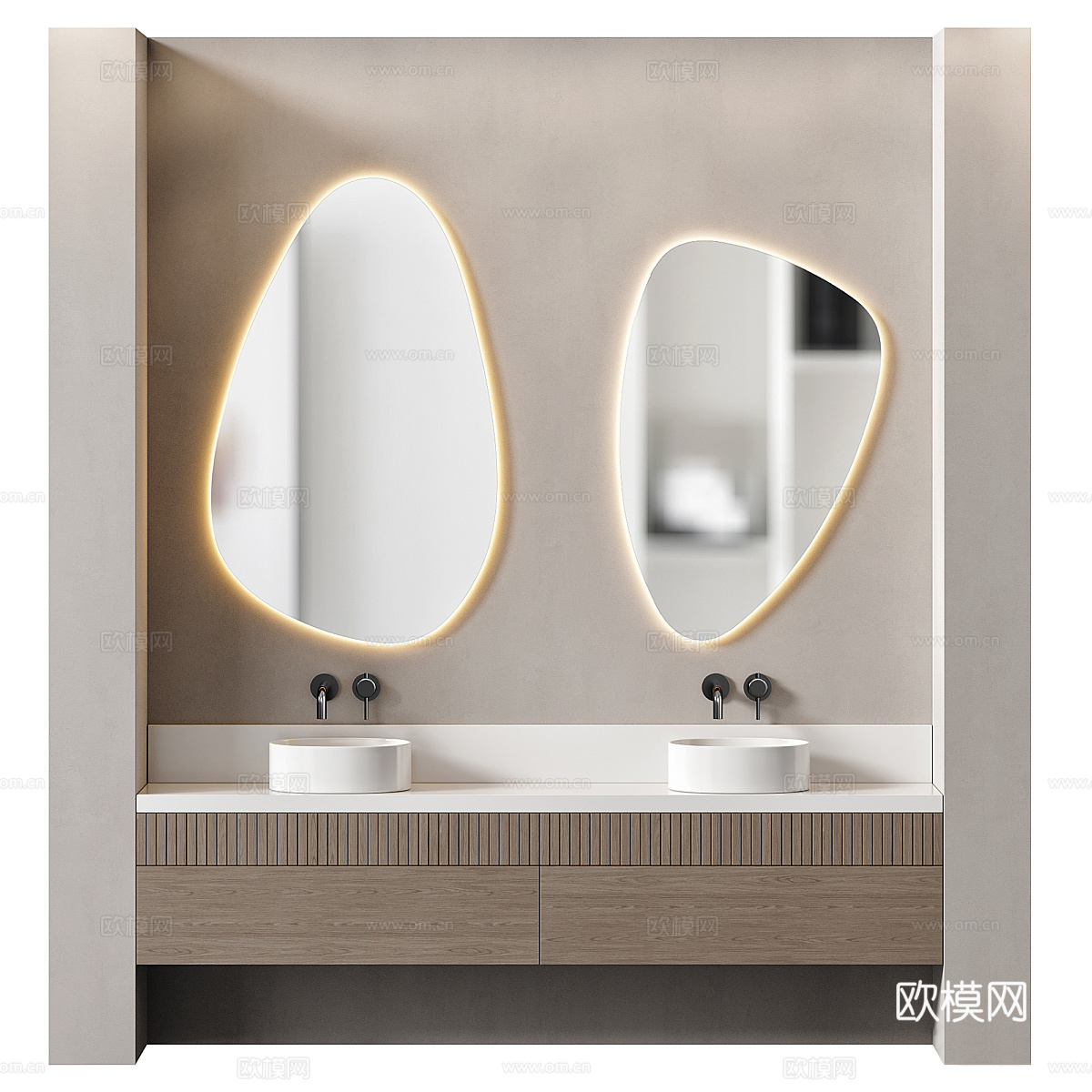 现代意式极简双台盆浴室柜3d模型