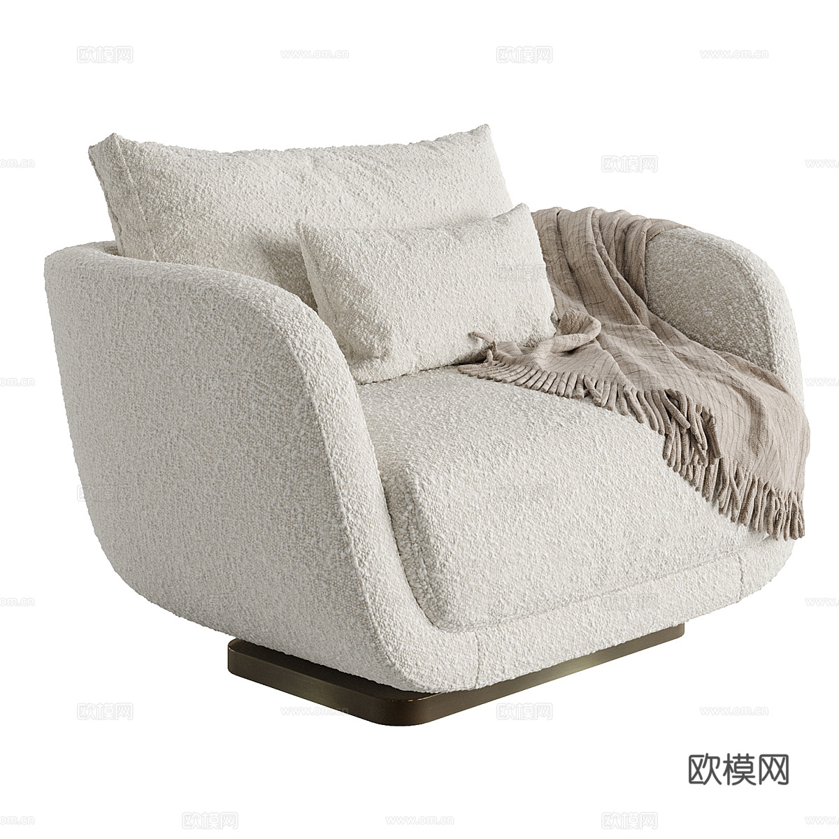 现代意式奶油风布艺沙发椅3d模型