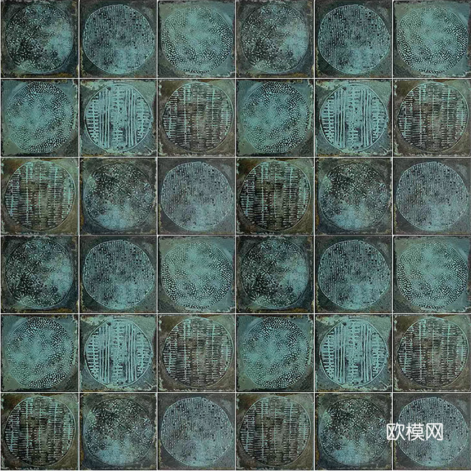 复古石墨绿浮雕方形花砖