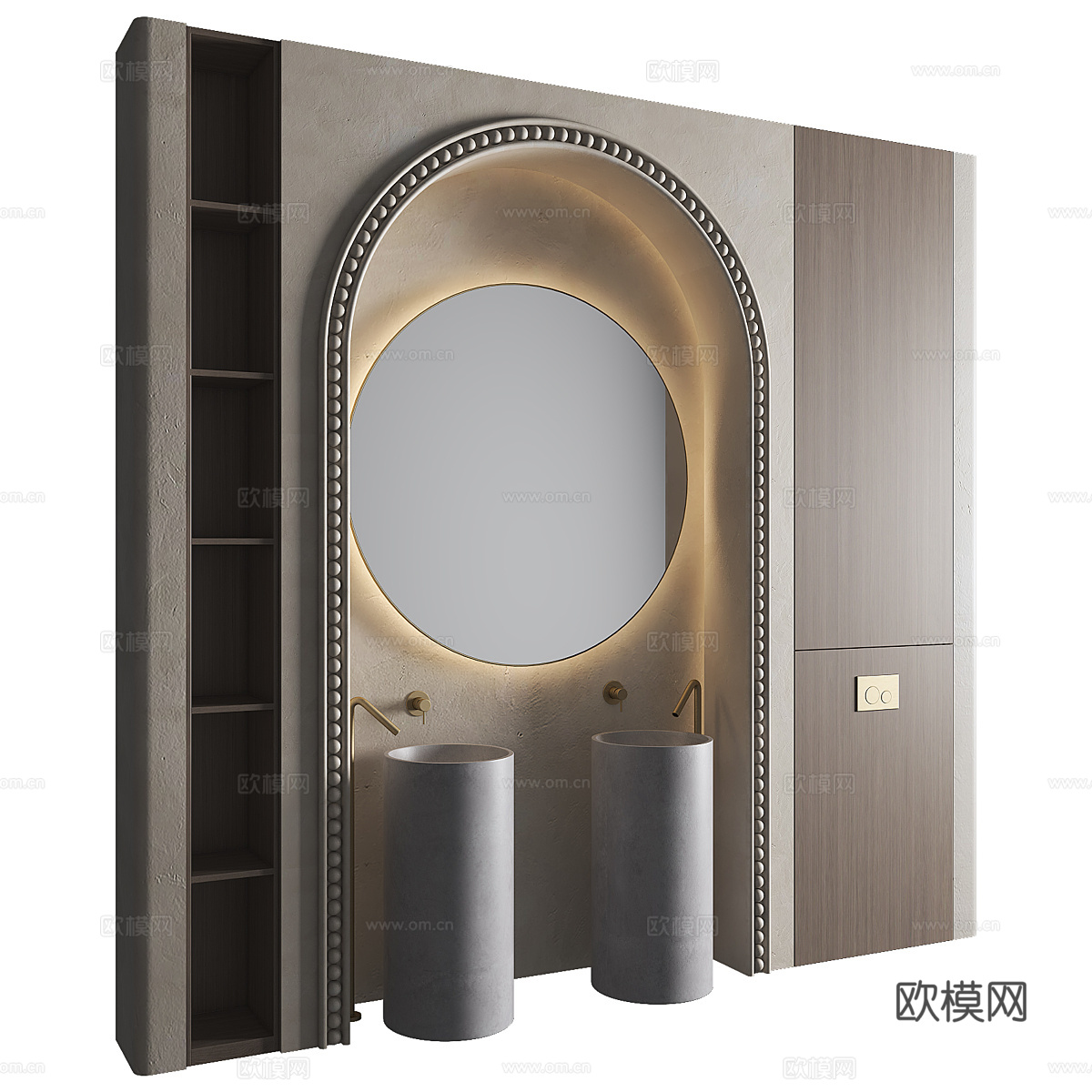 新中式浴室柜 台盆柜 双台盆洗手台3d模型