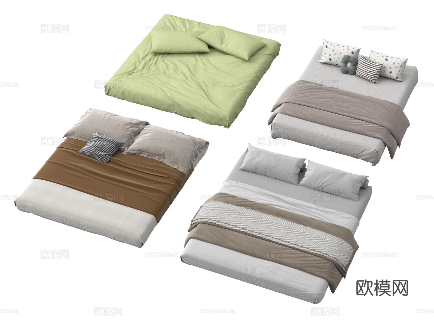 现代极简榻榻米床 厚床垫 床品 床具 双人床3d模型