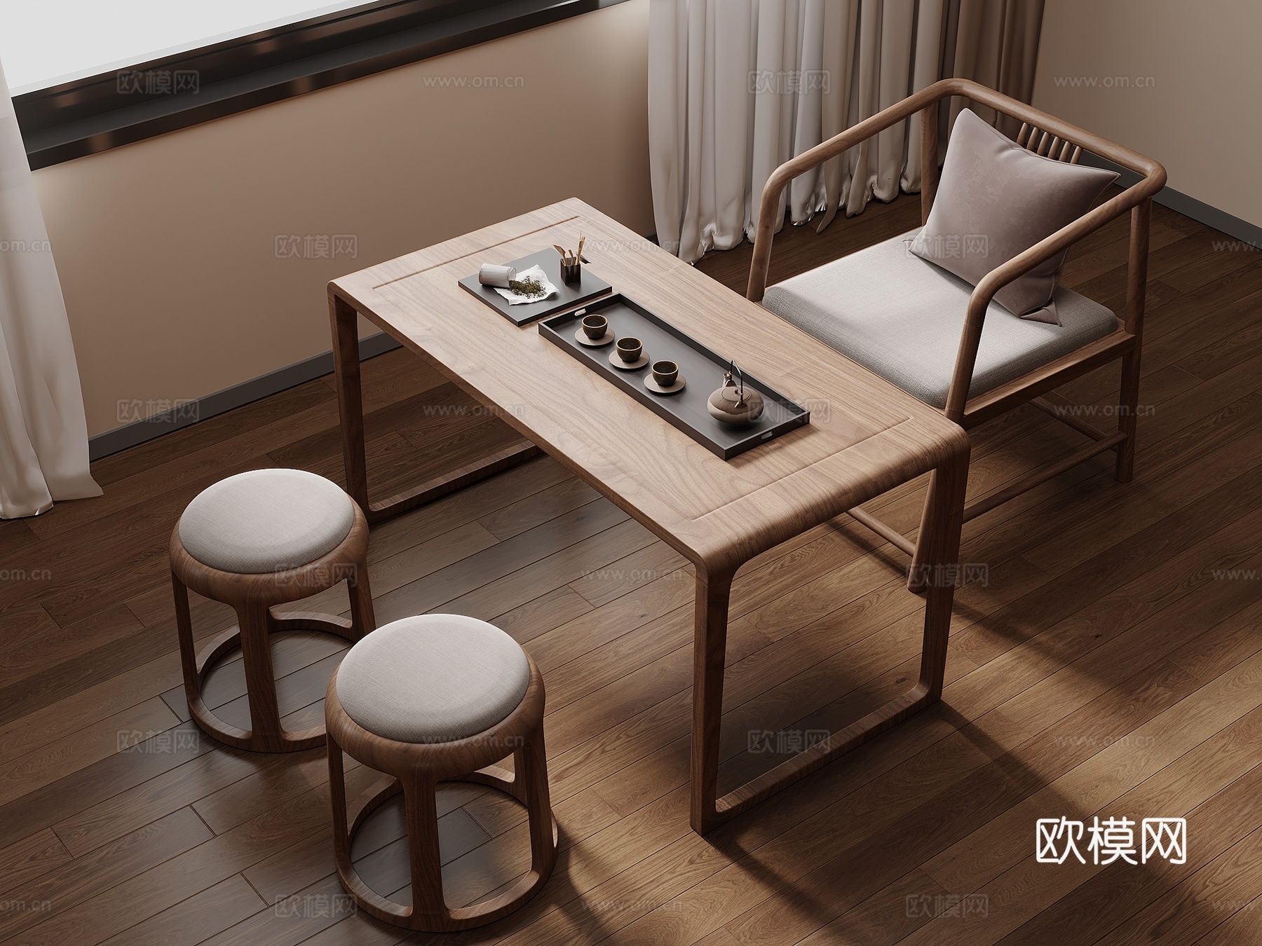 新中式茶桌椅 茶台3d模型
