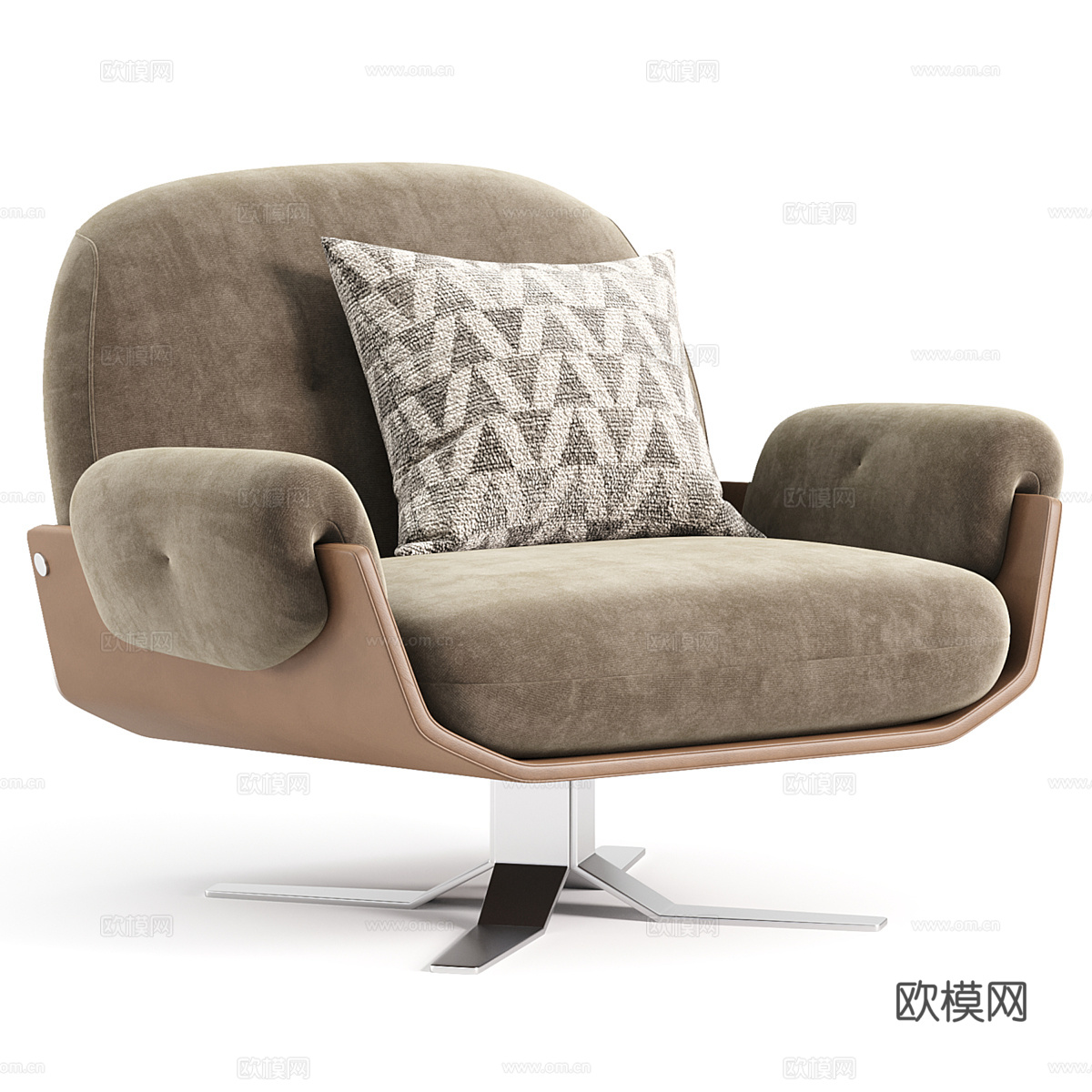 现代意式布艺皮革休闲椅3d模型