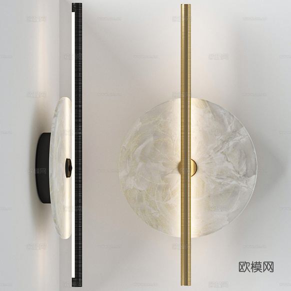 現(xiàn)代意式輕奢大理石金屬裝飾壁燈3d模型下載(渲染圖4)