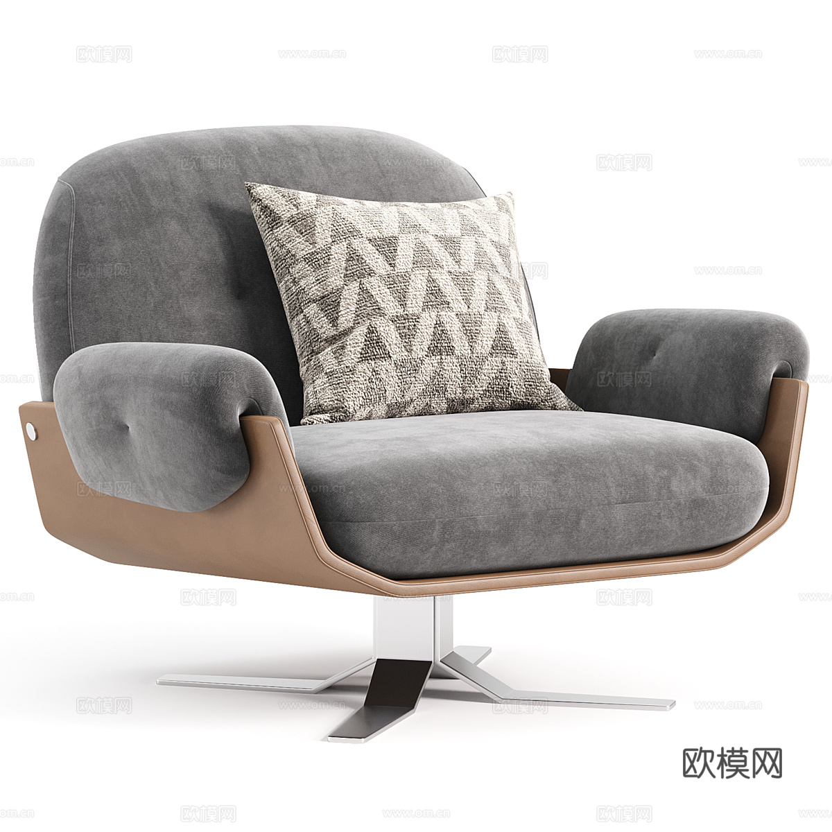 现代意式布艺皮革休闲椅3d模型