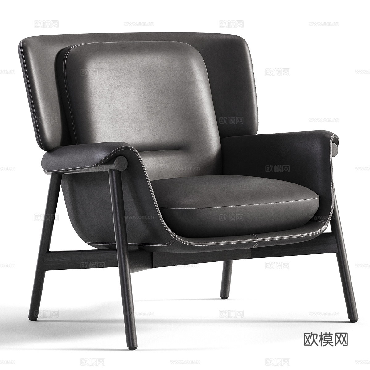 现代意式布艺皮革扶手椅3d模型