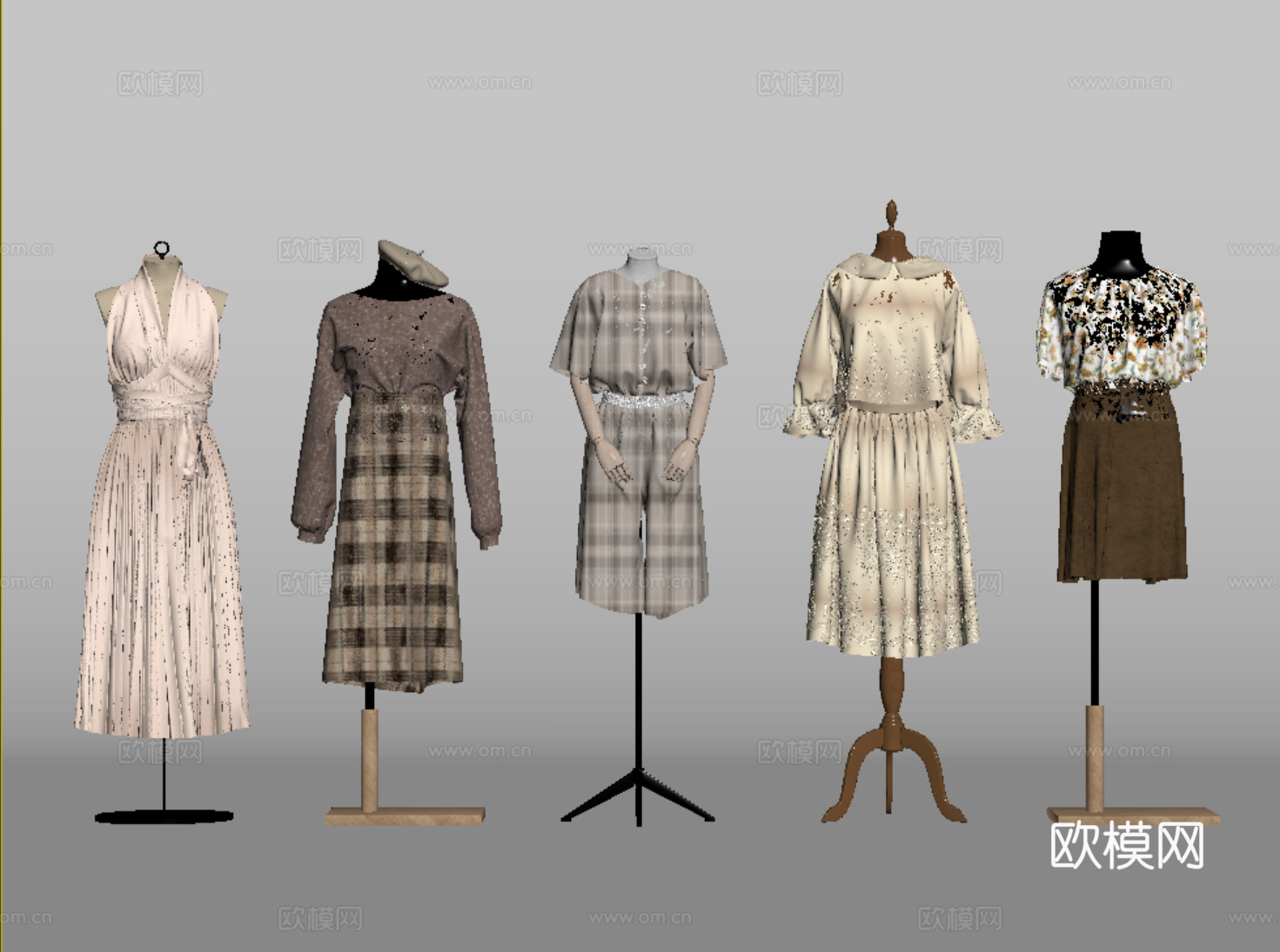 现代衣服 服装模特 商展器材 服装店展示用品 衣架su模型