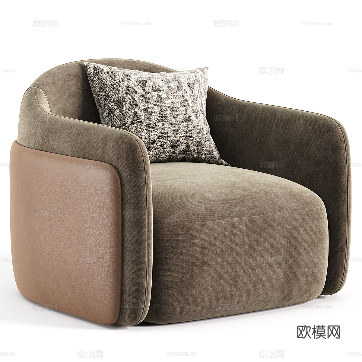 新中式布艺皮革休闲沙发3d模型