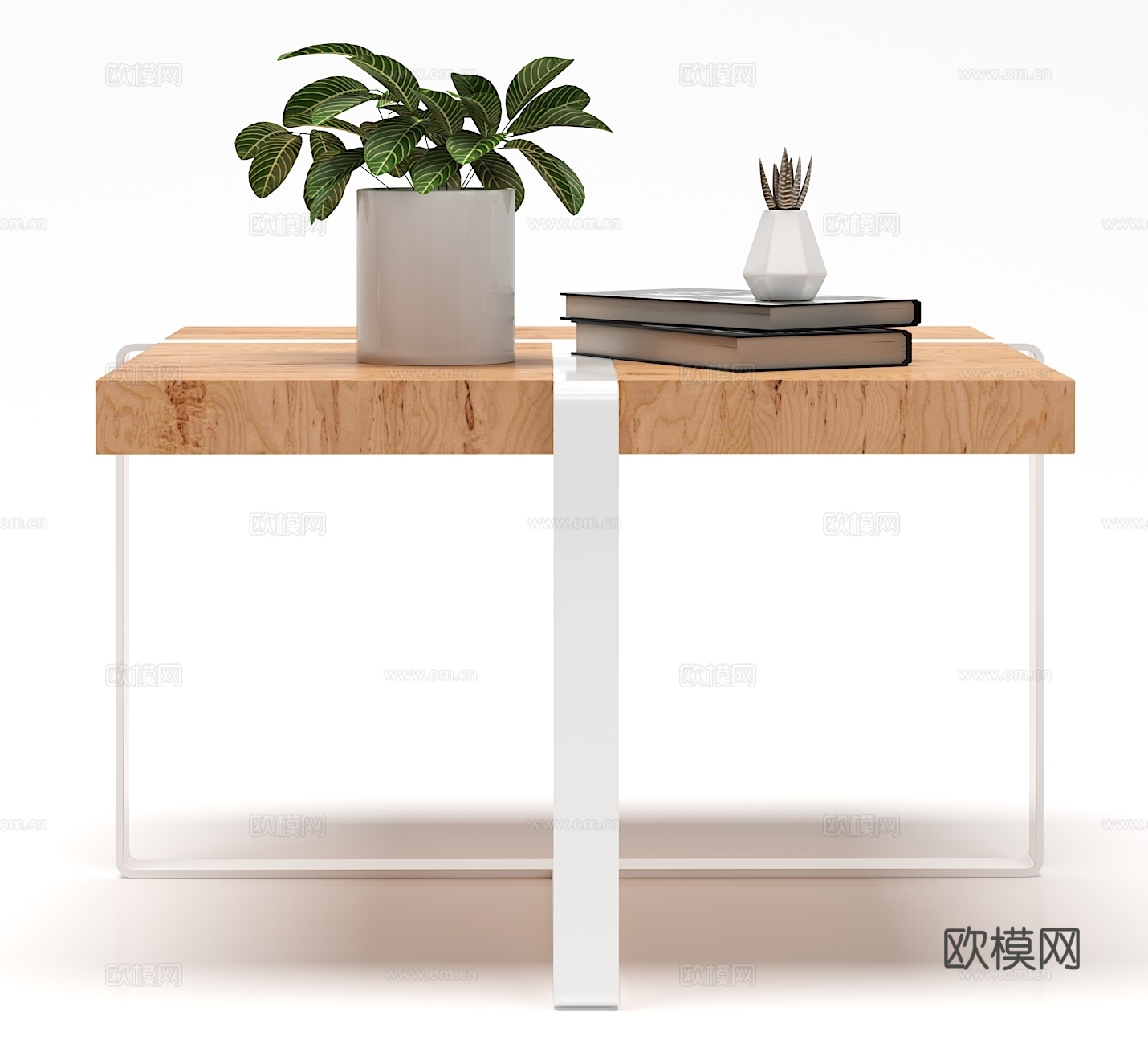 现代 原木茶几 摆件组合3d模型