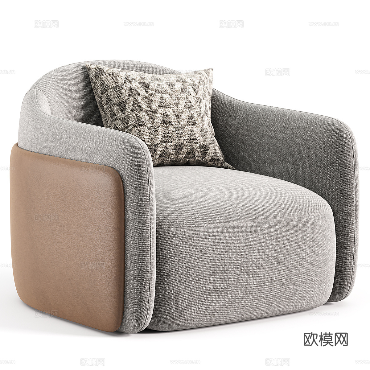 新中式布艺皮革休闲沙发3d模型