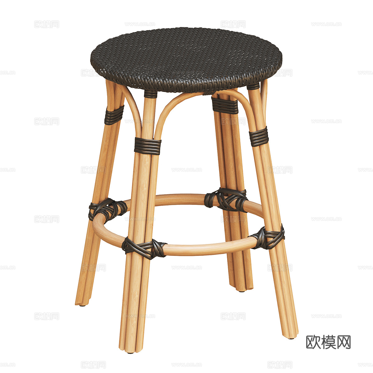 新中式藤编木质吧台椅3d模型
