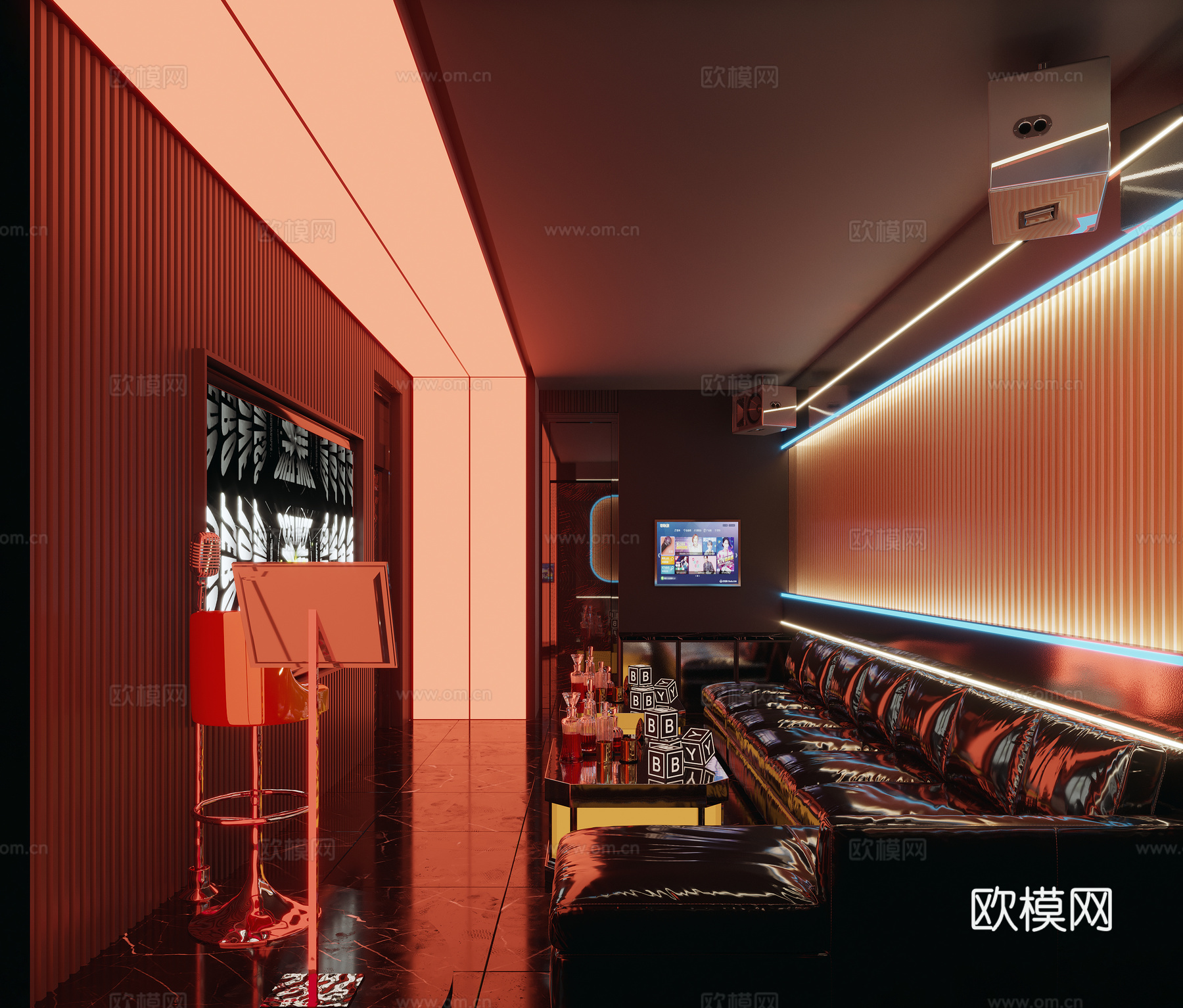现代KTV包厢 点歌设备 K房 卡座 酒吧包房3d模型