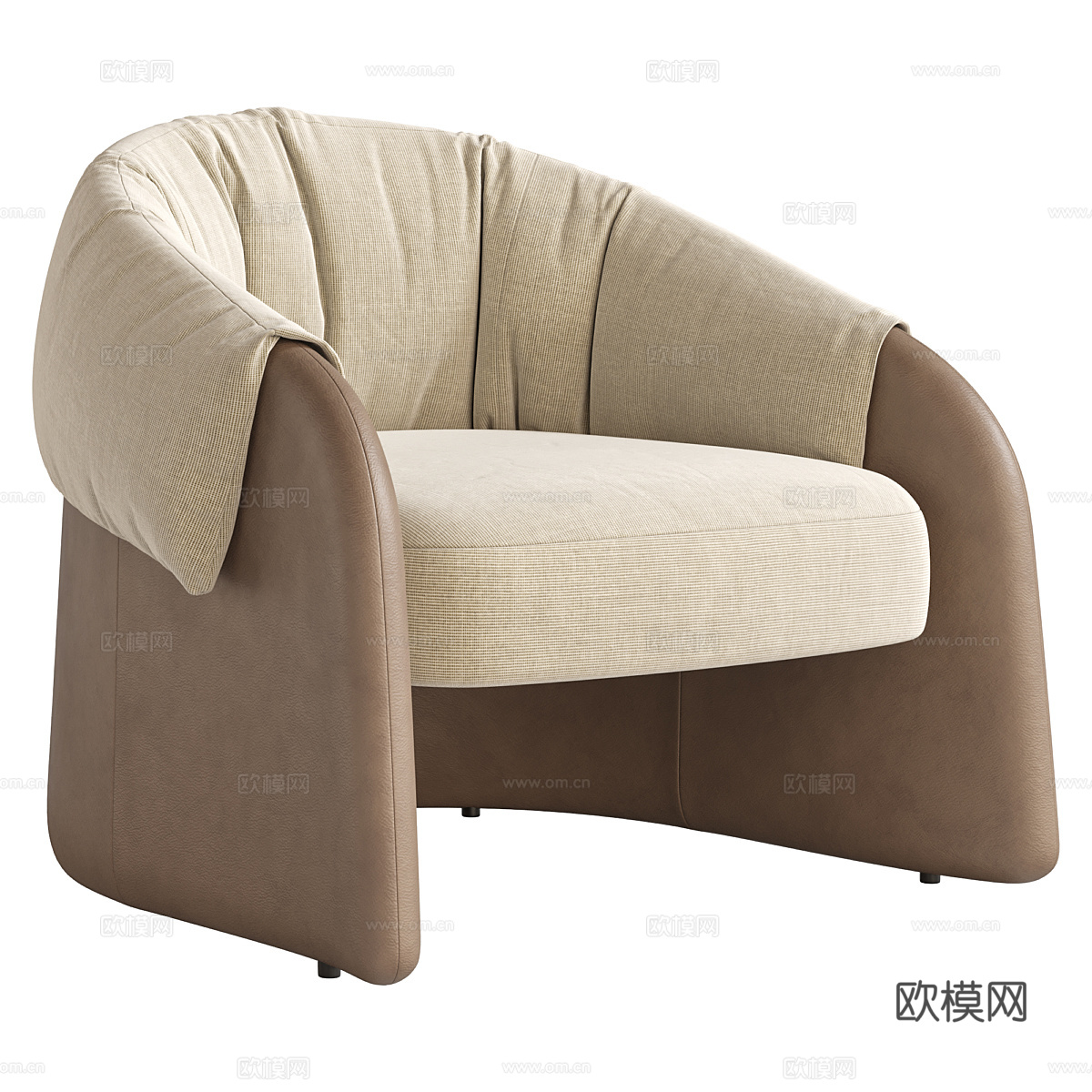 新中式轻奢布艺皮革扶手椅3d模型