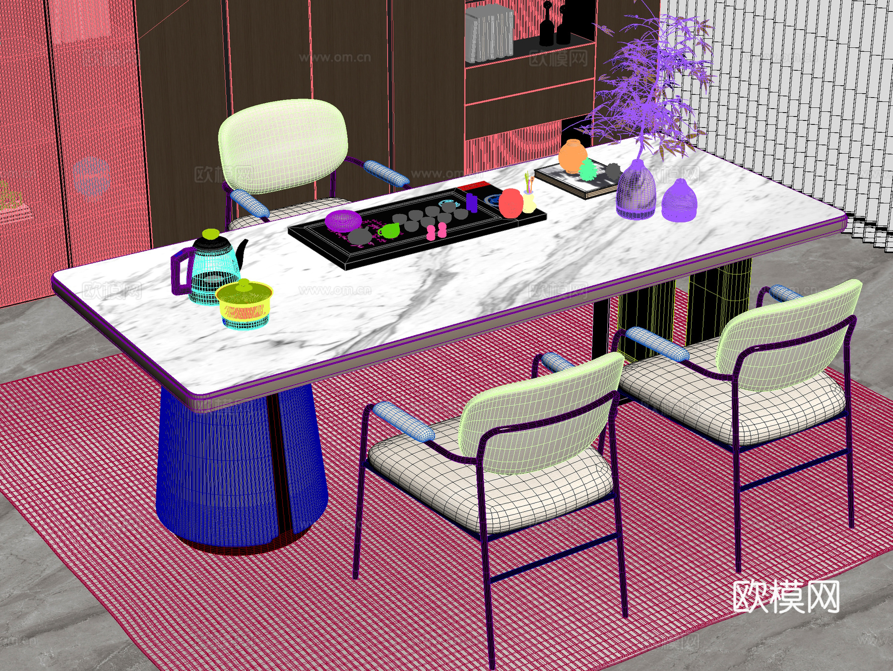 茶桌椅 桌椅 茶几3d模型下载（渲染图2）