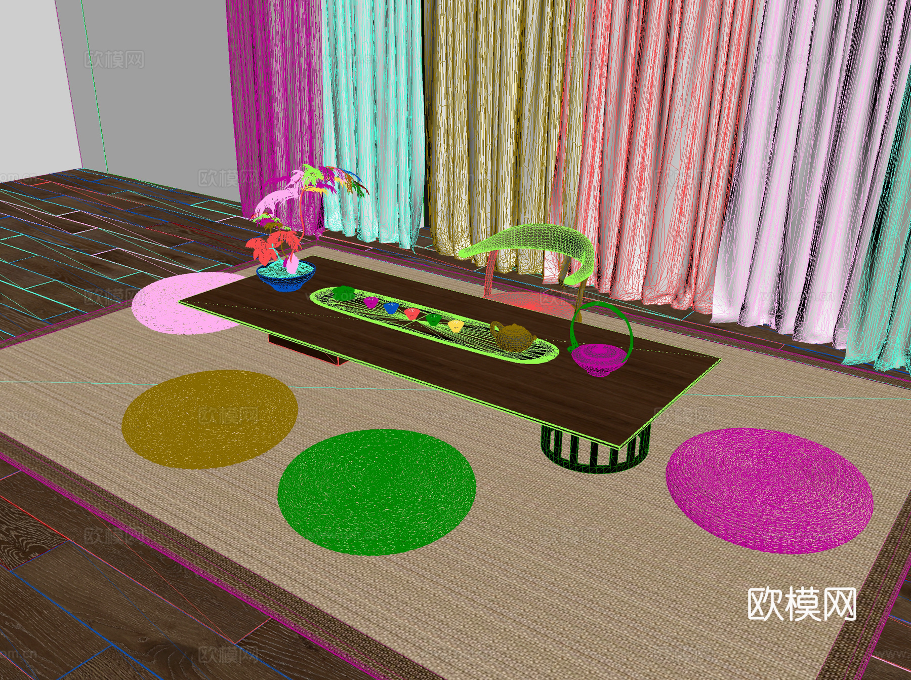 茶桌椅 桌椅 茶几3d模型下载（渲染图2）