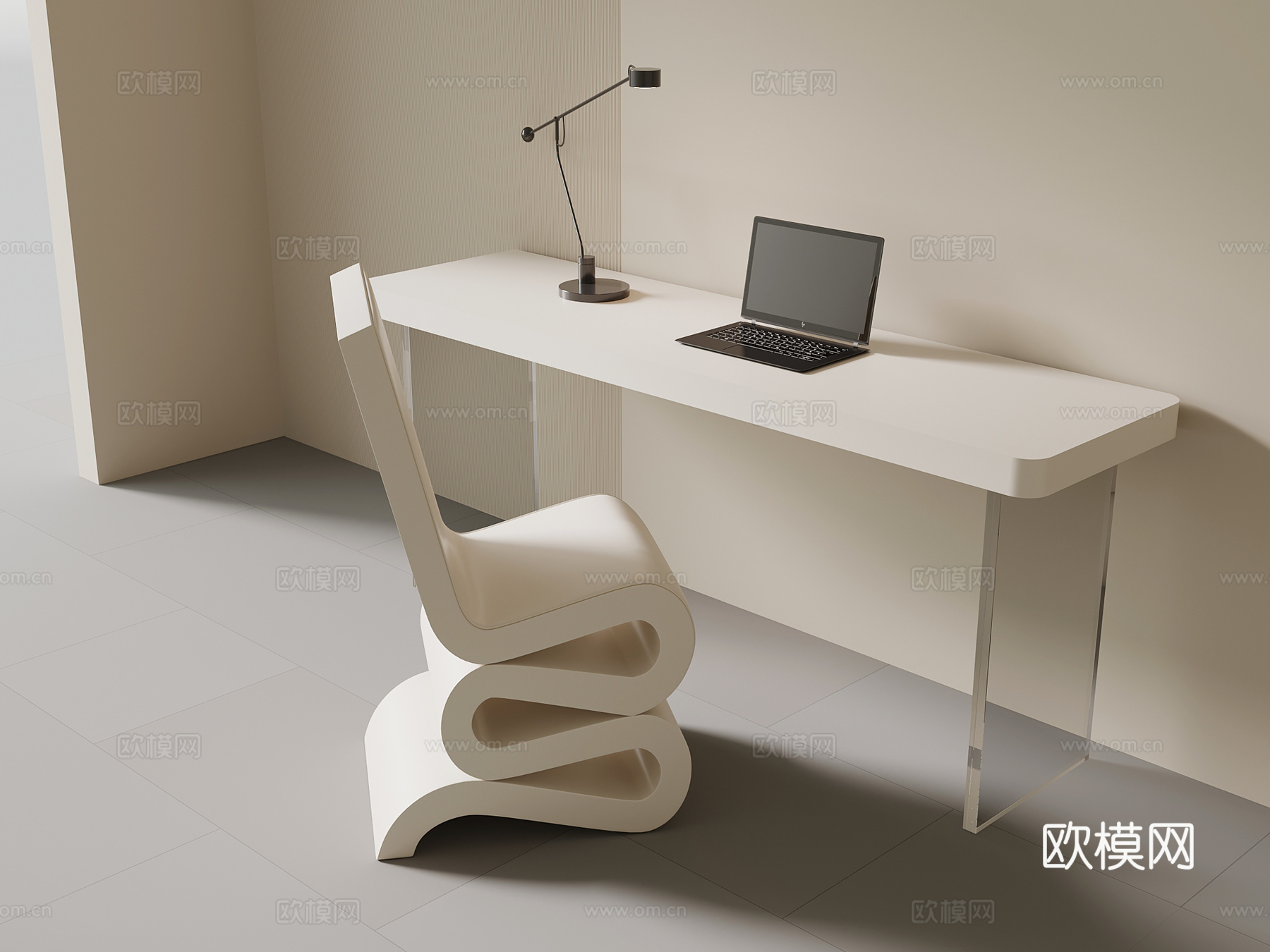 现代奶油风书桌椅 办公学习用品3d模型