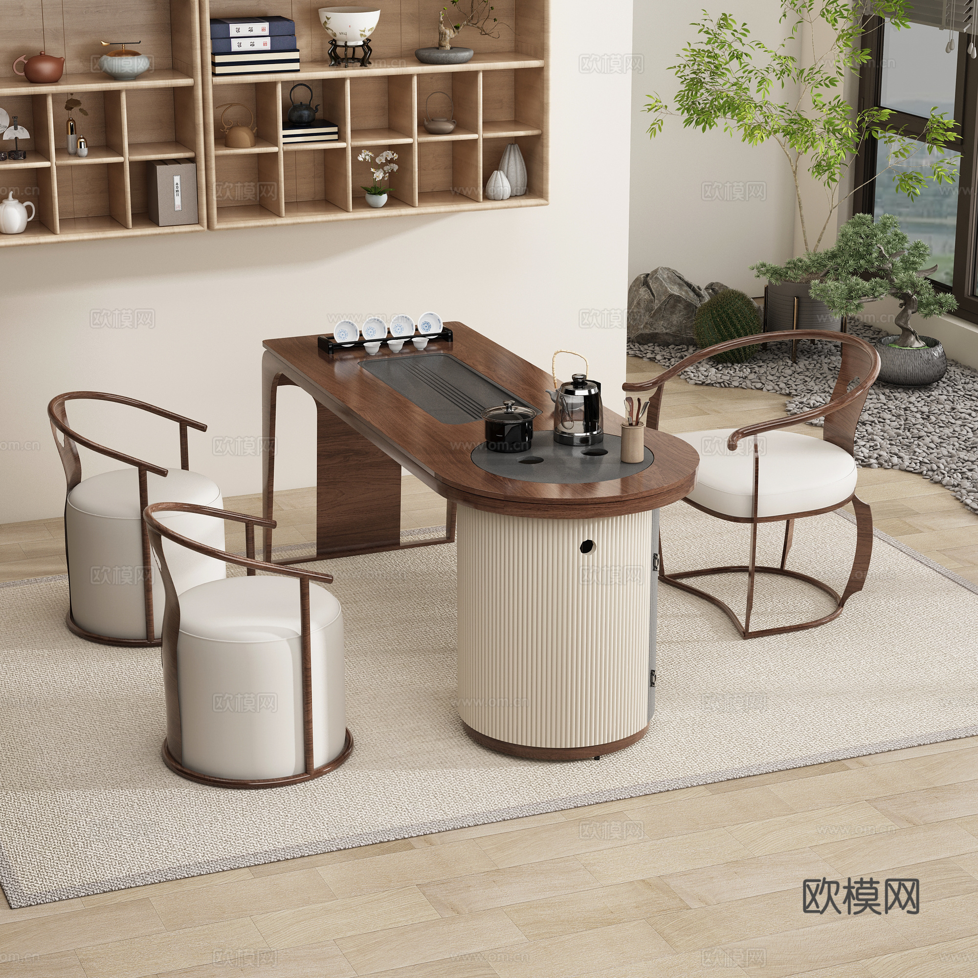 新中式茶桌椅 茶台3d模型