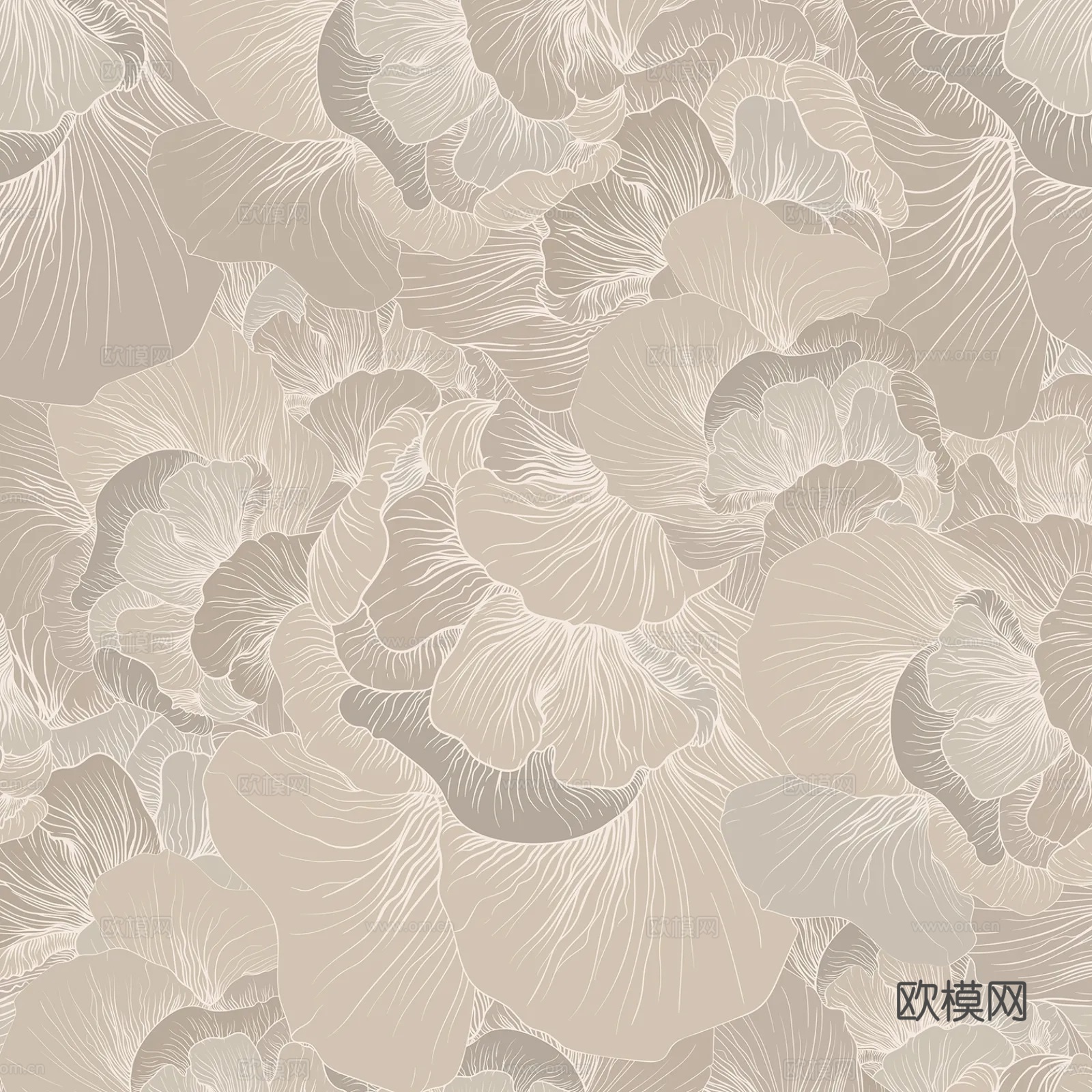 中式暖灰色植物壁纸贴图