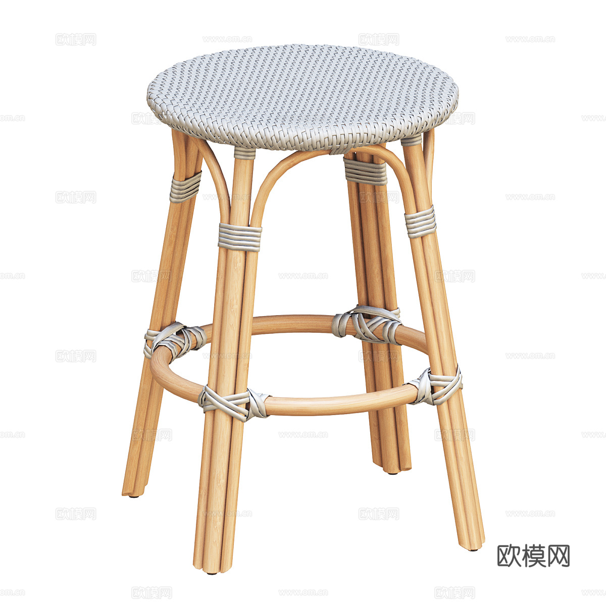新中式藤编木质吧台椅3d模型