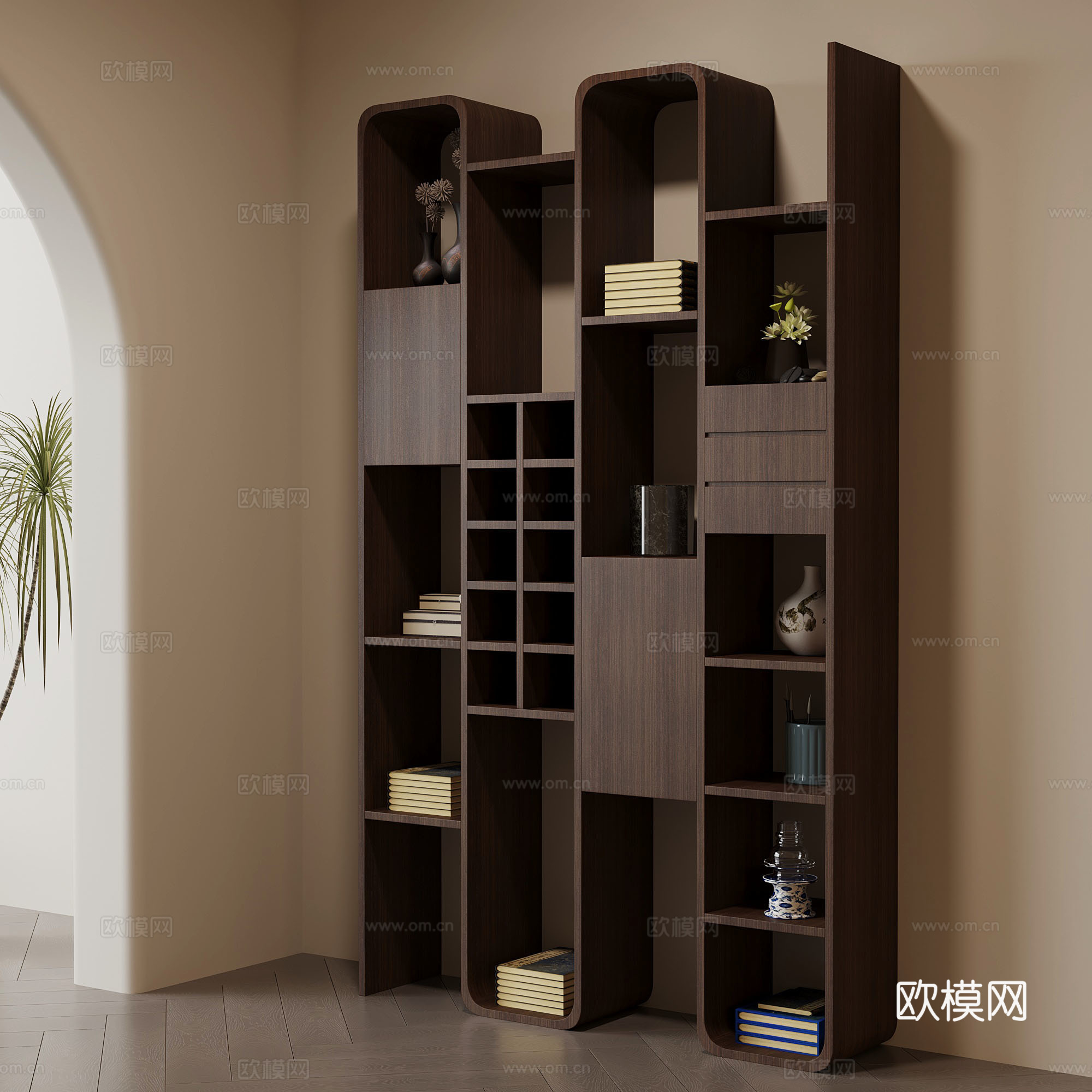 书架 新中式书架 置物架 书柜3d模型