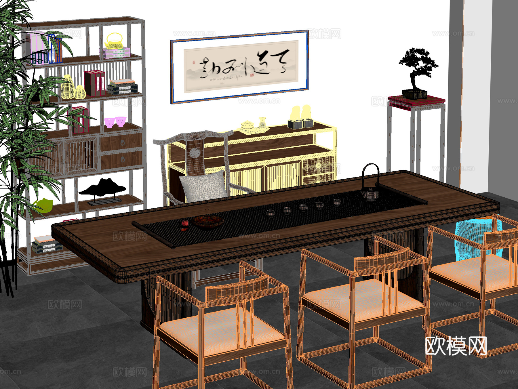 茶桌椅 桌椅 茶几3d模型下载（渲染图2）