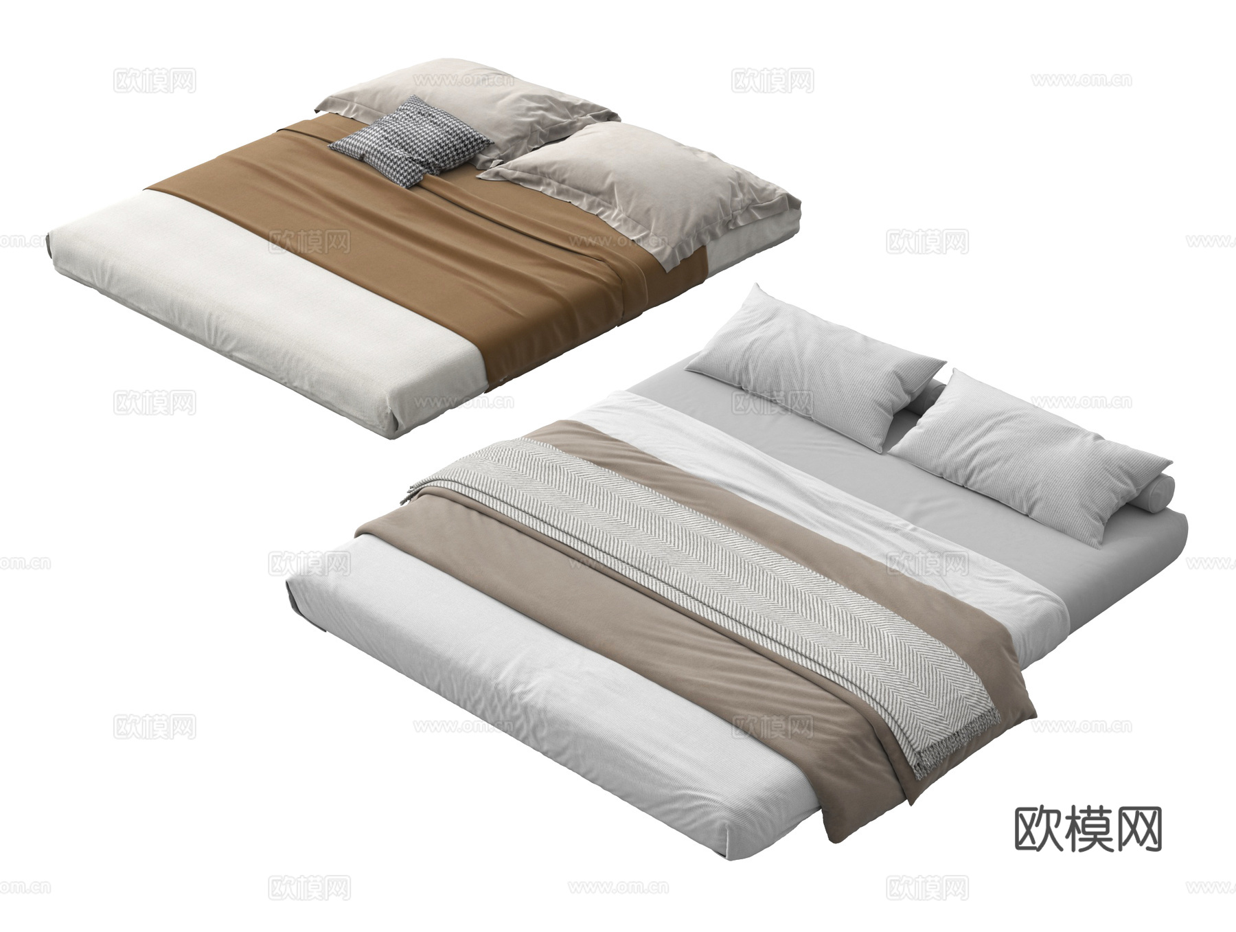 现代极简榻榻米床 厚床垫 床品 床具 双人床3d模型