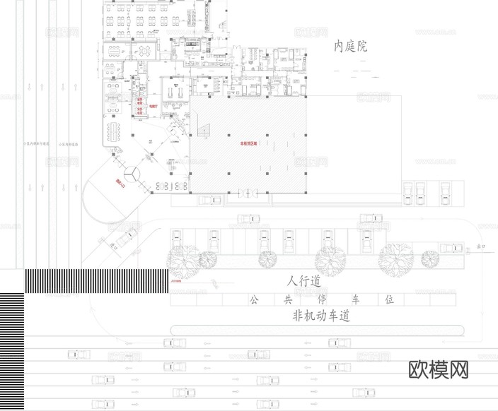 酒店大堂餐廳廚房公共休息區(qū)cad施工圖下載(渲染圖1)