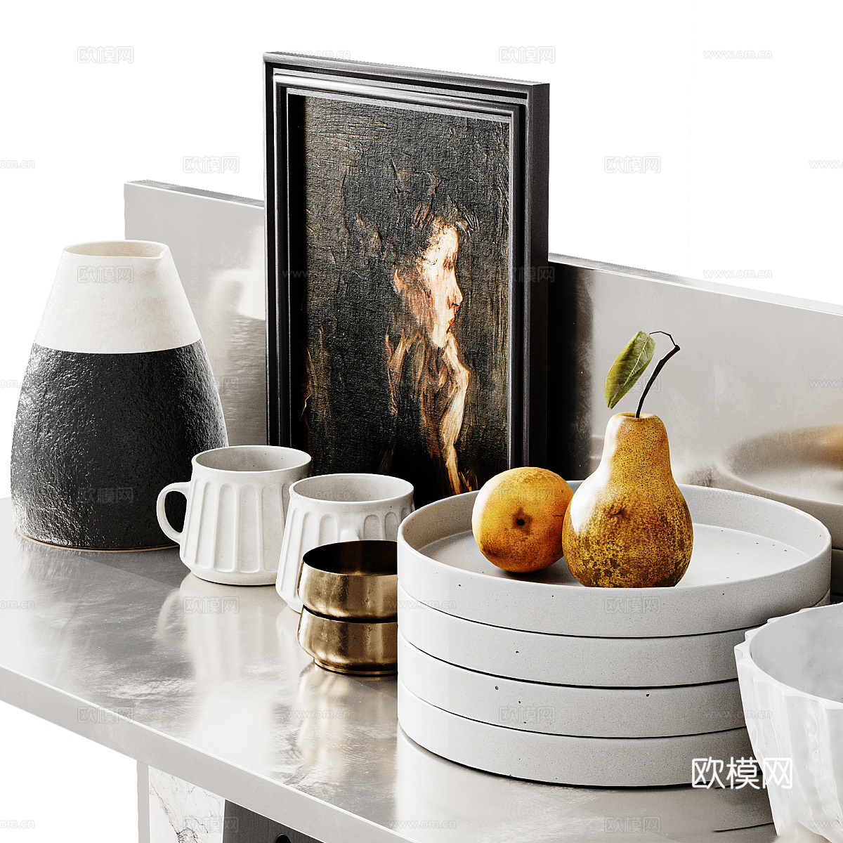 现代轻奢餐具饰品组合3d模型