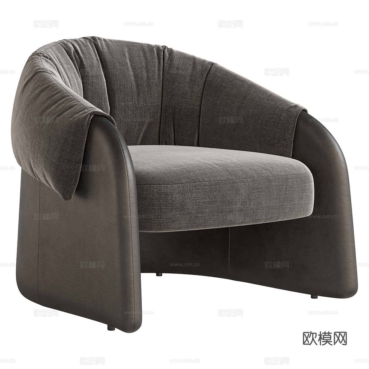 新中式轻奢布艺皮革扶手椅3d模型
