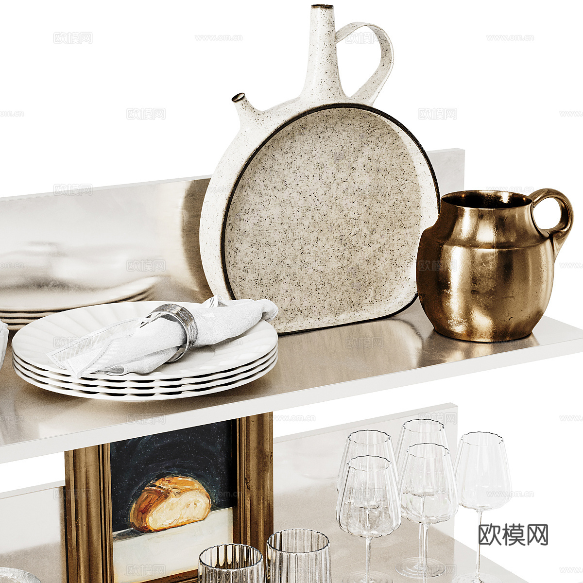 现代轻奢餐具饰品组合3d模型