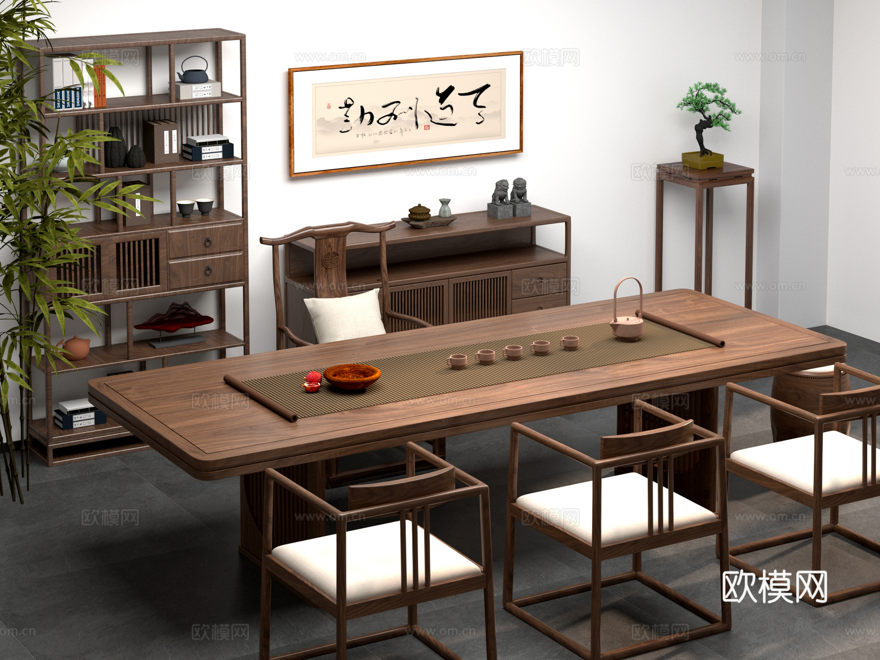 茶桌椅 桌椅 茶几3d模型下载（渲染图1）