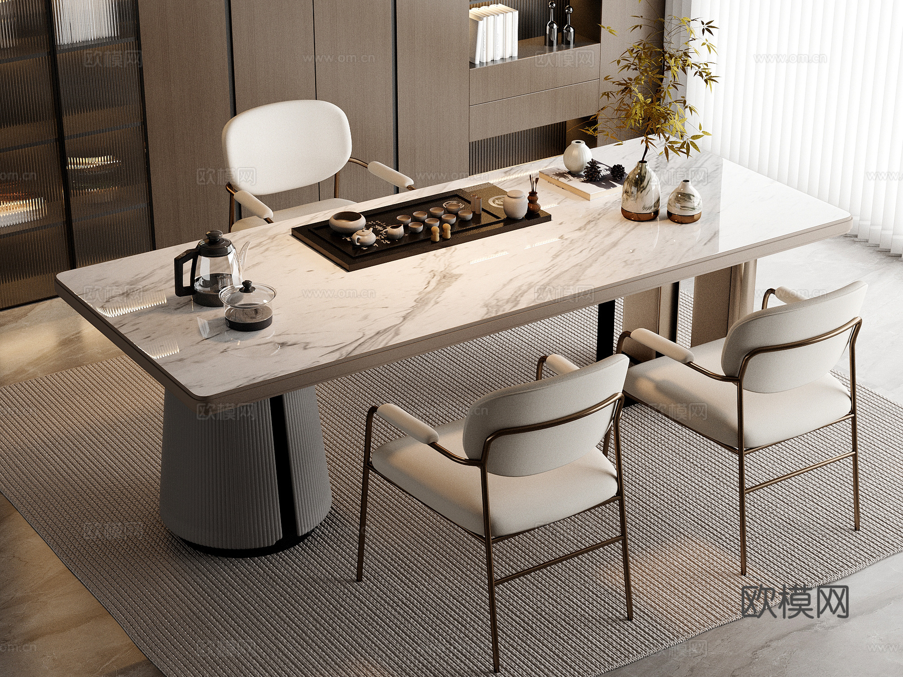 茶桌椅 桌椅 茶几3d模型下载（渲染图1）