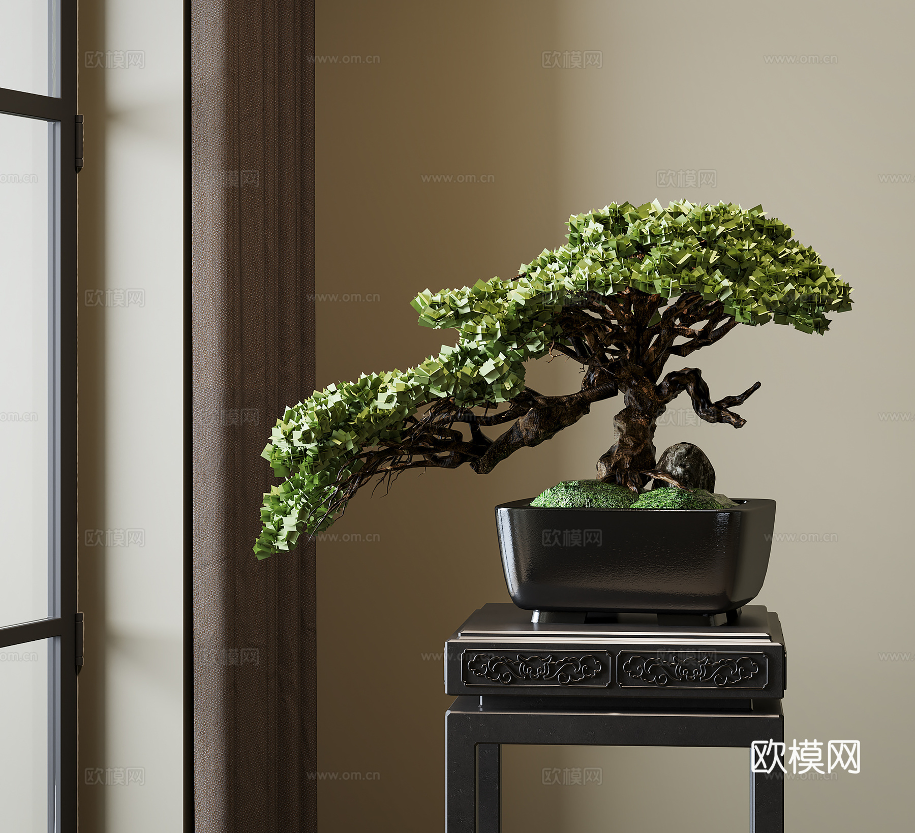 新中式绿植盆景  假绿叶盆栽 室内绿植3d模型
