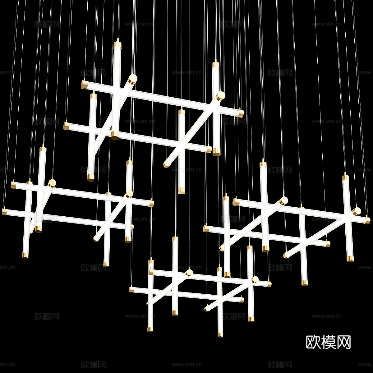 现代意式轻奢金属玻璃工艺吊灯3d模型